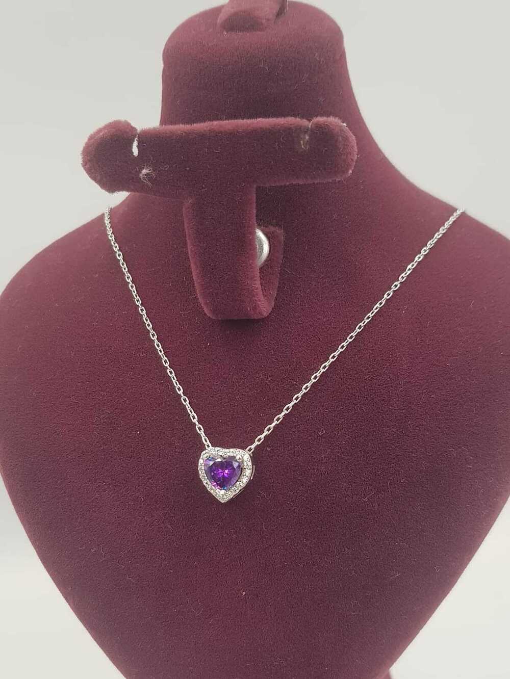  Vog Swarovski Taşlı Pandora’s Model Ametis Kalp Taş Detay Gümüş Sevgiliye,Arkadaşa Kolye