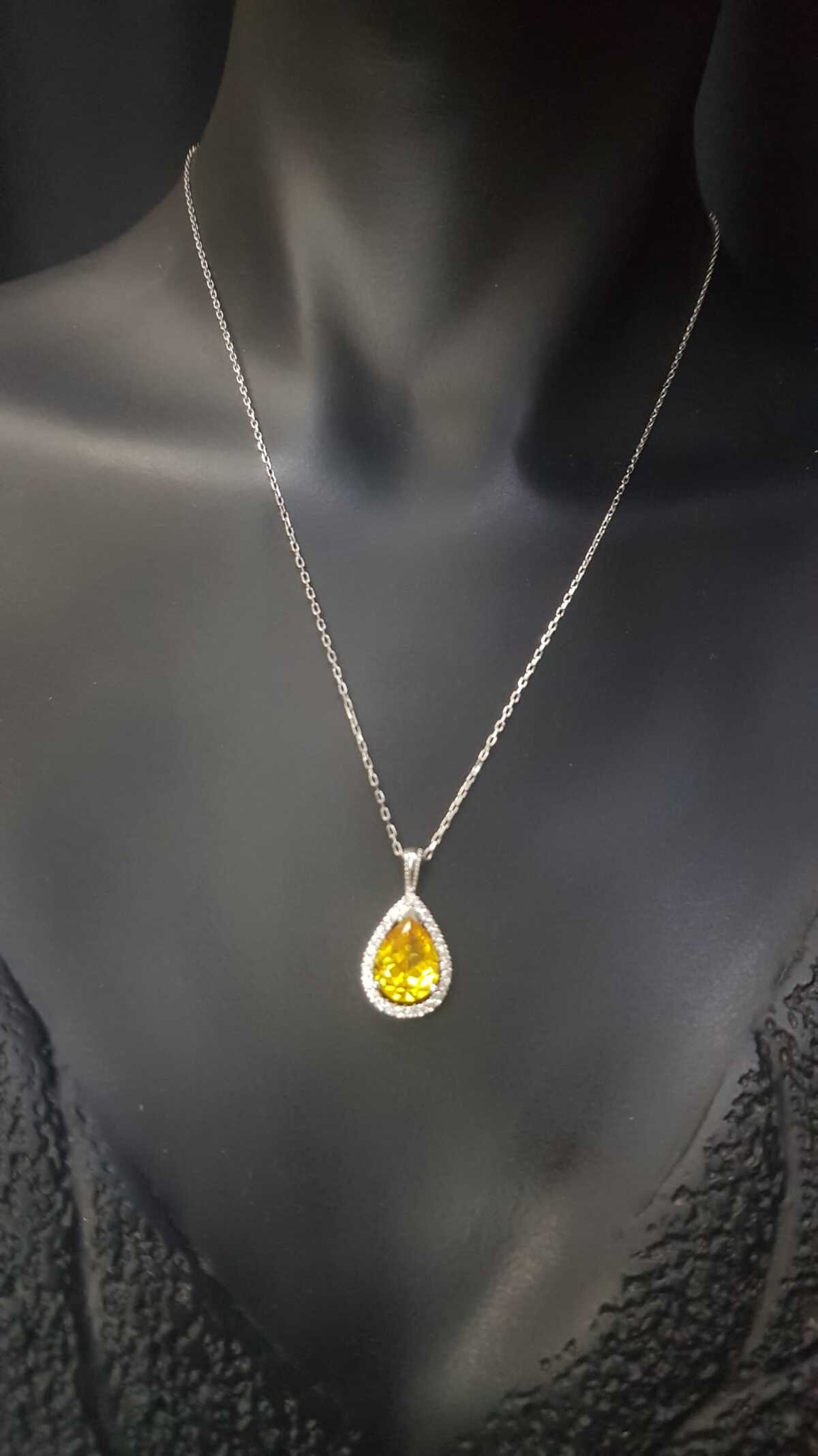 Vog Swarovski Sarı Damla Kesim 925 Ayar Gümüş Sevgiliye,Anneye,Arkadaşa Hediye Kolye