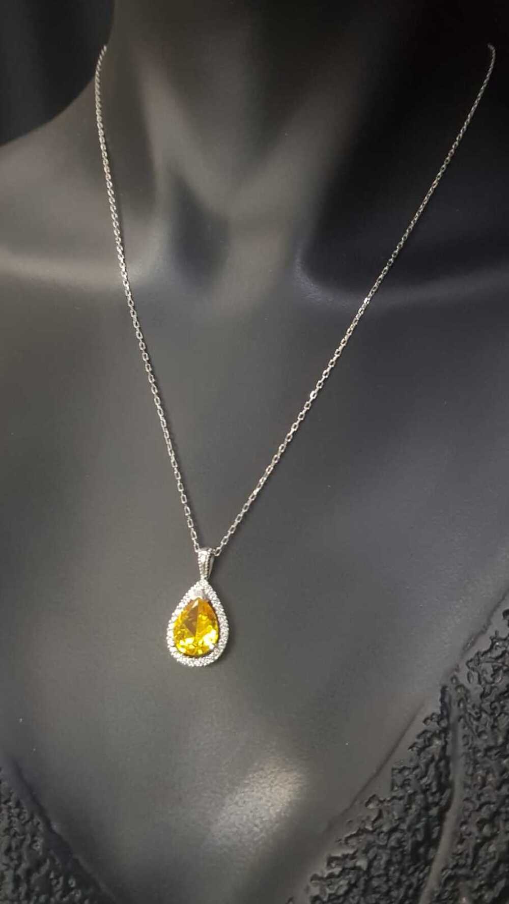 Vog Swarovski Sarı Damla Kesim 925 Ayar Gümüş Sevgiliye,Anneye,Arkadaşa Hediye Kolye