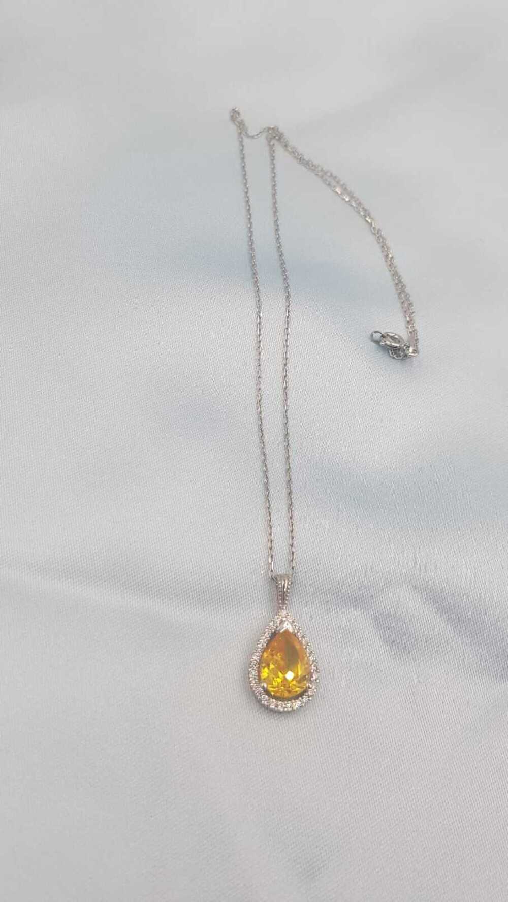 Vog Swarovski Sarı Damla Kesim 925 Ayar Gümüş Sevgiliye,Anneye,Arkadaşa Hediye Kolye