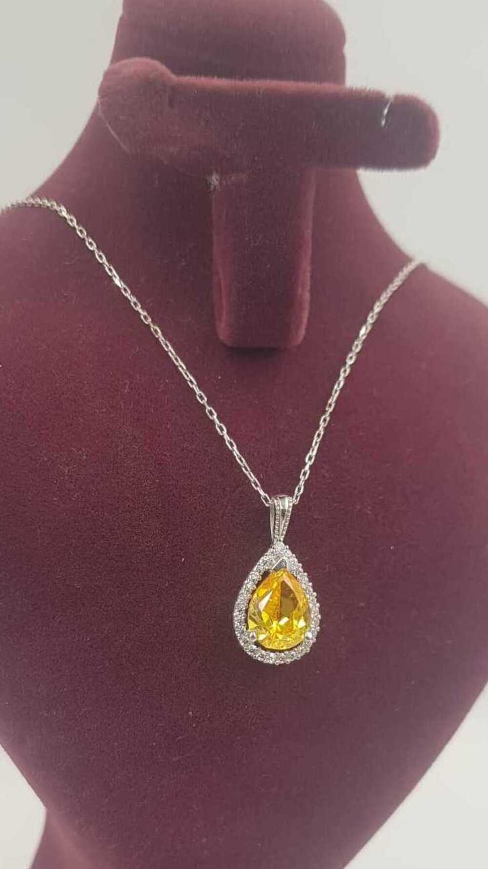 Vog Swarovski Sarı Damla Kesim 925 Ayar Gümüş Sevgiliye,Anneye,Arkadaşa Hediye Kolye