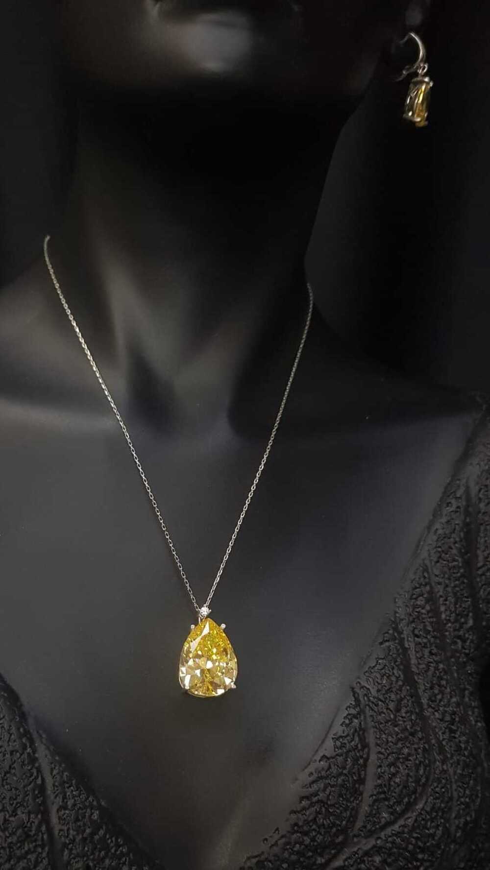 Vog Swarovski Kesim Sarı Sitrin Damla Tasarım 3’Lü Set Gümüş Sevgiliye,Eşe Yüzük,Küpe,Kolye