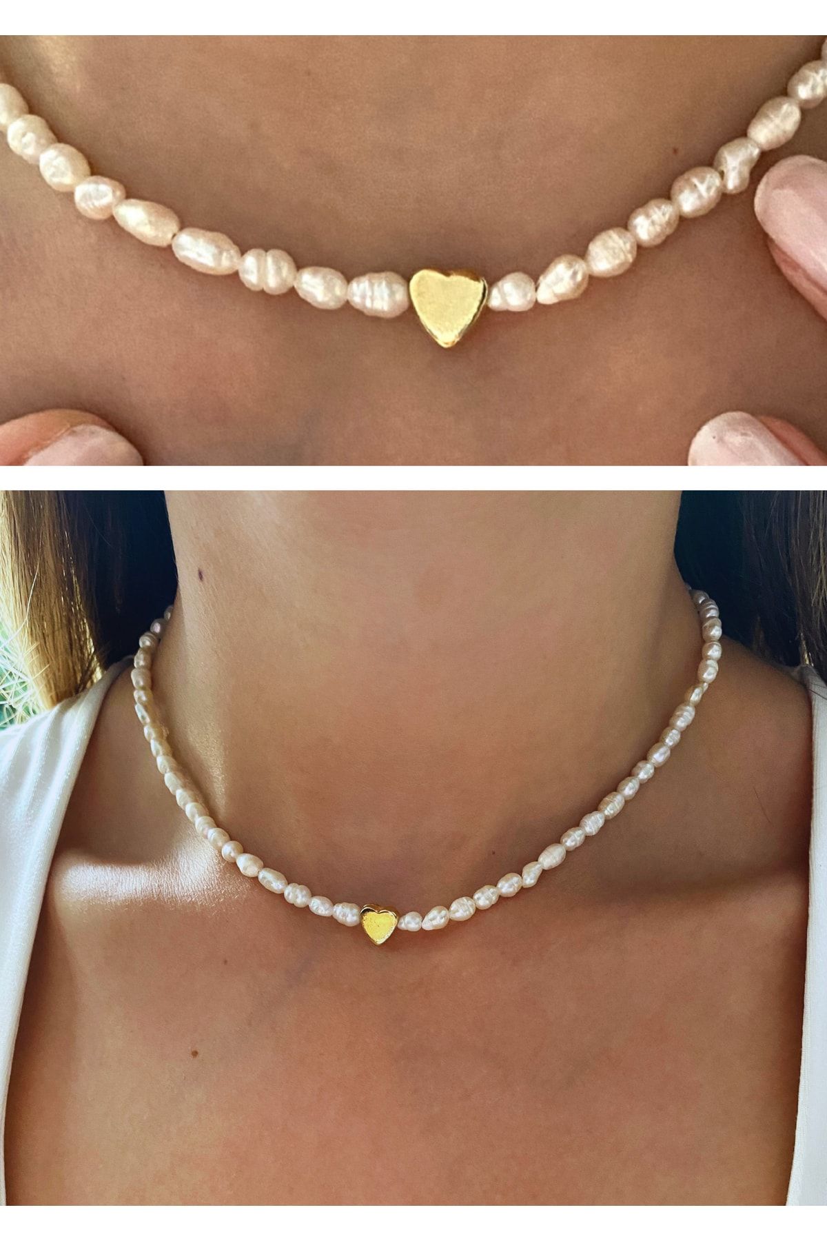 Gerçek 3 Mm Kum Arpa Inci Kalpli 925 Ayar Gümüş Sevgiliye,Anneye,Arkadaşa Kolye,Choker