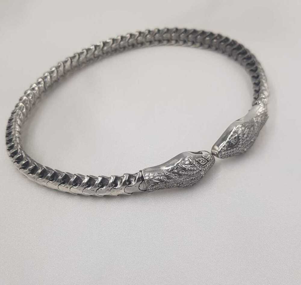 Vog İtalyan Cartier Tasarım Taşlı Yılan (Snake)925 Gümüş Sevgiliye,Anneye,Eşe Choker,Gerdanlık