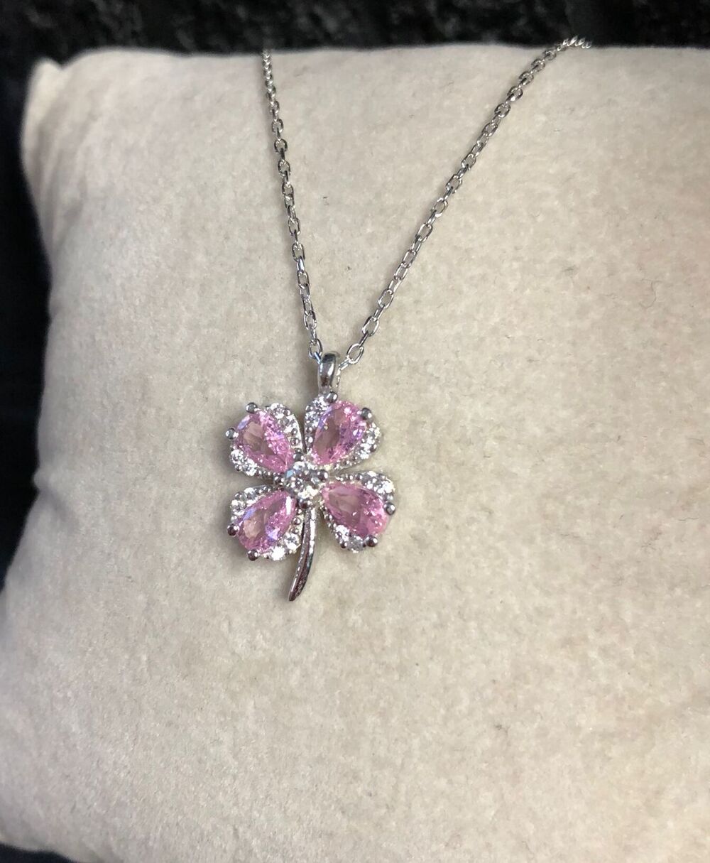 Vog Pembe Damla Taşlı 4 Yapraklı Yonca 925 Ayar Gümüş Sevgiliye,Anneye,Eşe,Arkadaşa Kolye