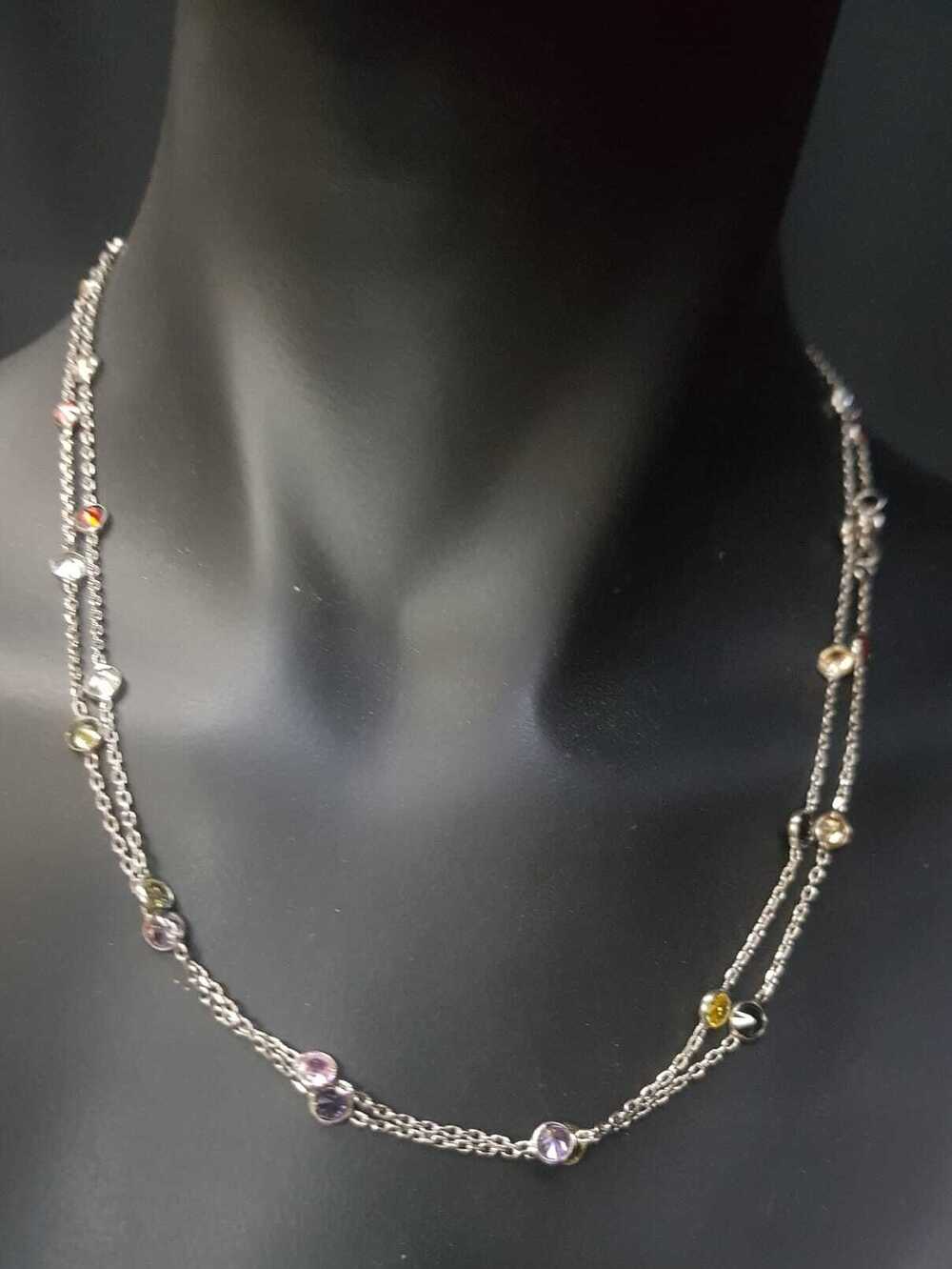 Vog Mix Renkli Zirconia Taşlı Uzun Boy 80 Cm Beyaz Renk 925 Ayar Gümüş Kolye