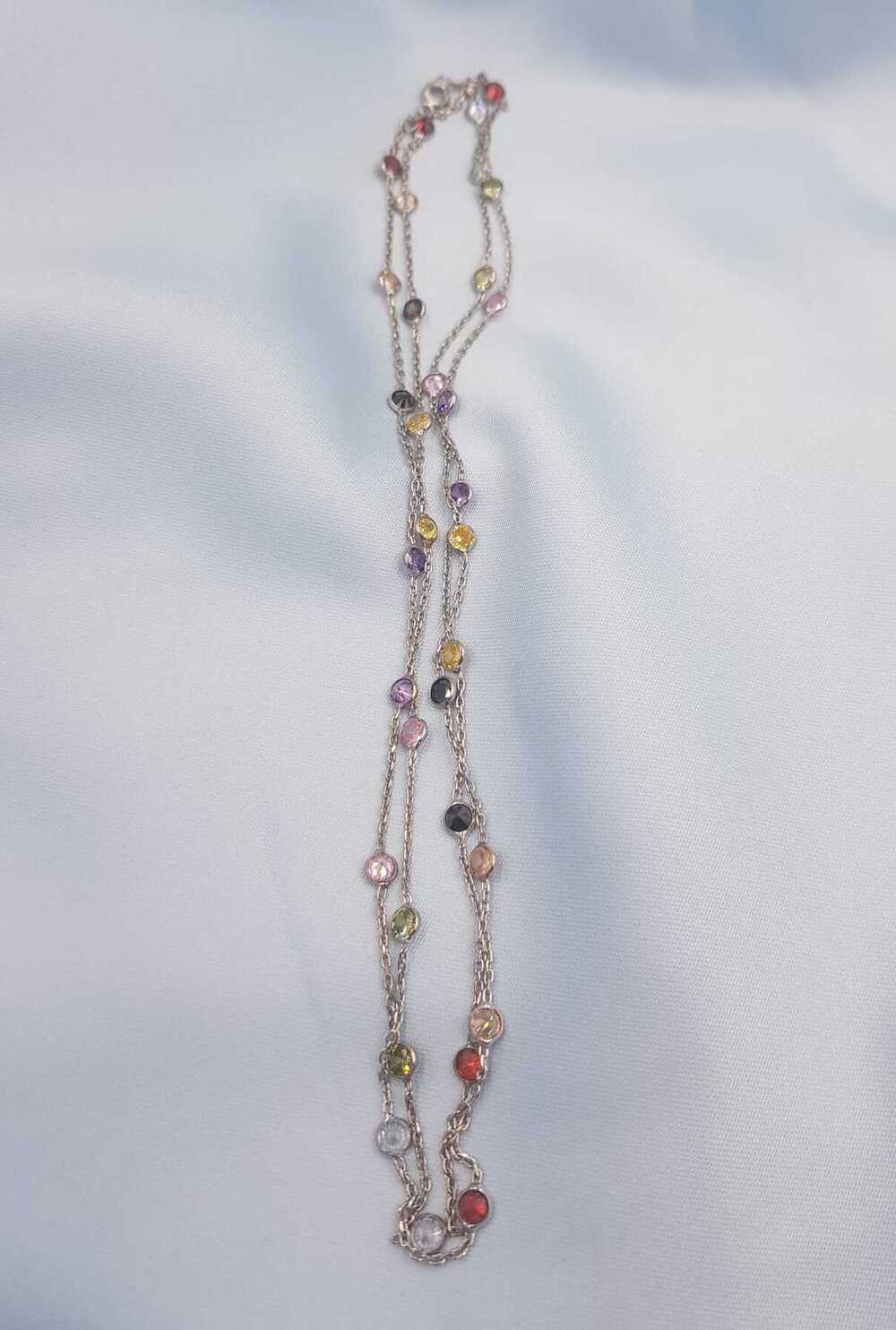Vog Mix Renkli Zirconia Taşlı Uzun Boy 80 Cm Beyaz Renk 925 Ayar Gümüş Kolye
