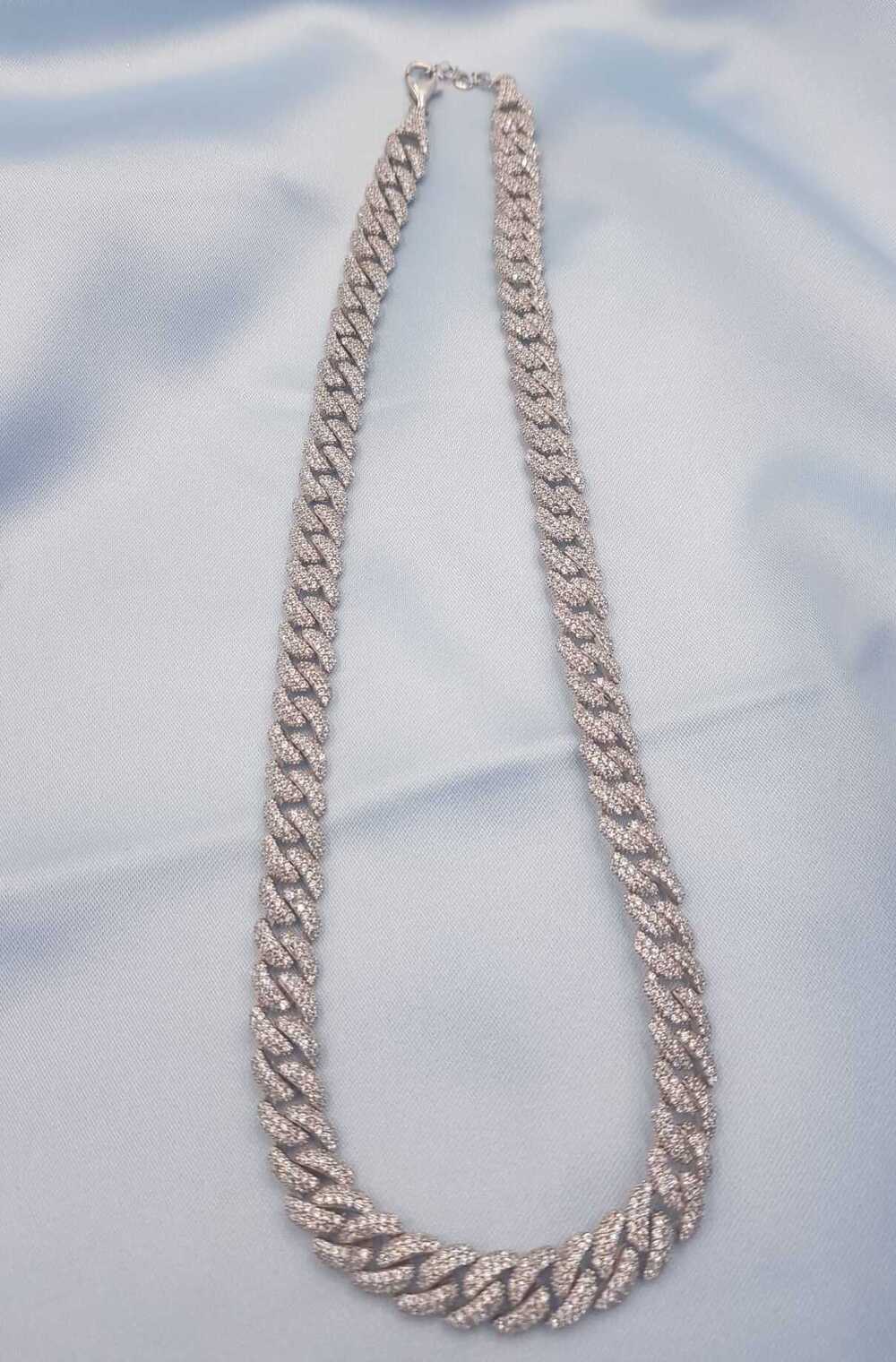 Vog Lüks Zirconia Taşlı Cuban Chain Zincir 925 Ayar Gümüş Rhodium Kaplama Kolye