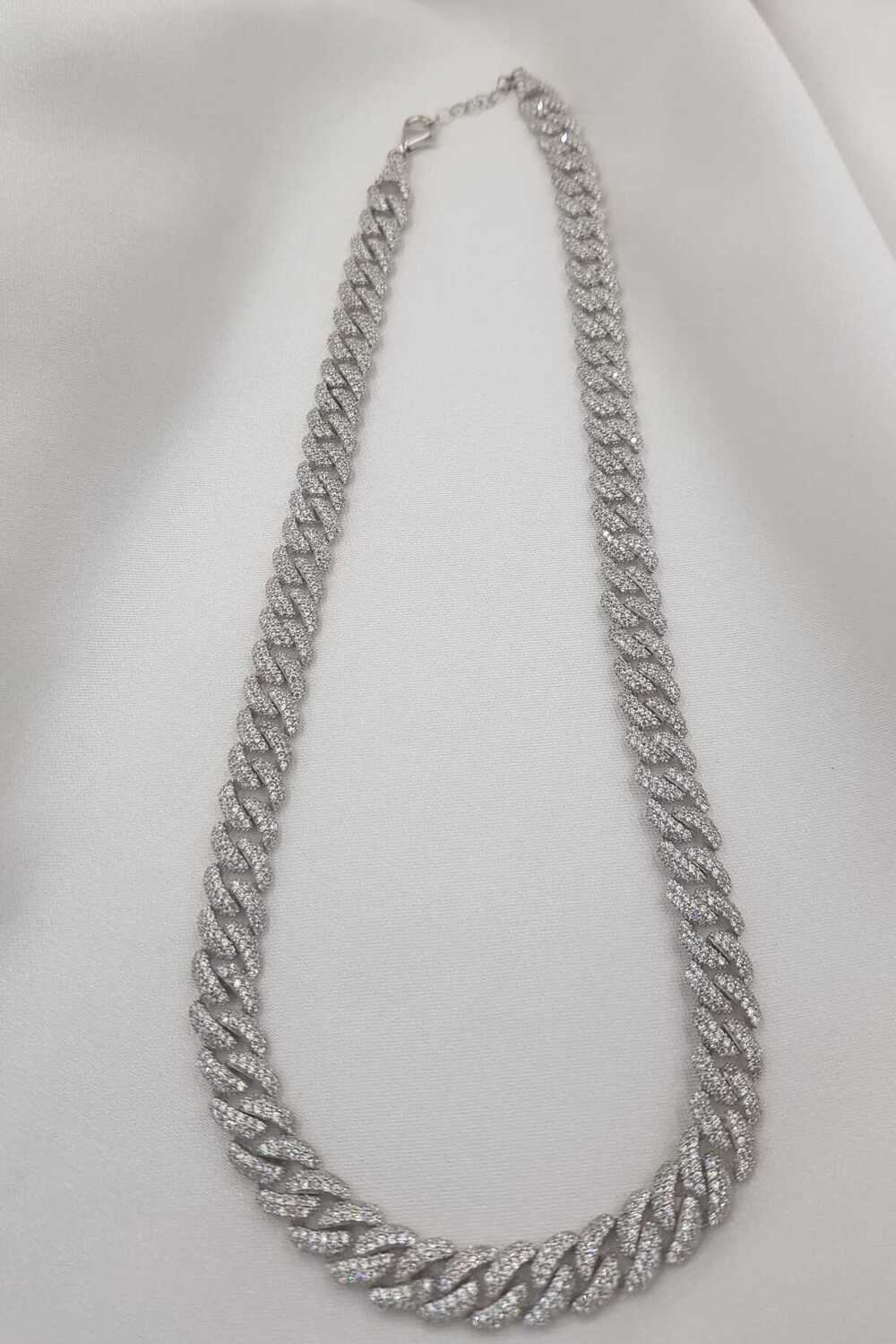 Vog Lüks Zirconia Taşlı Cuban Chain Zincir 925 Ayar Gümüş Rhodium Kaplama Kolye