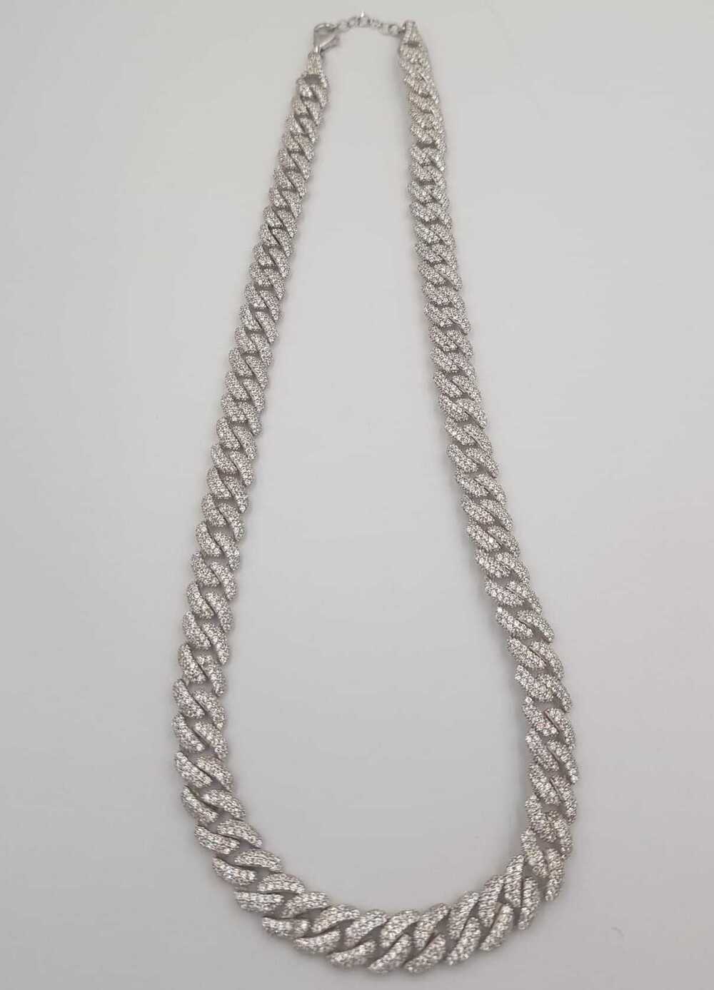 Vog Lüks Zirconia Taşlı Cuban Chain Zincir 925 Ayar Gümüş Rhodium Kaplama Kolye