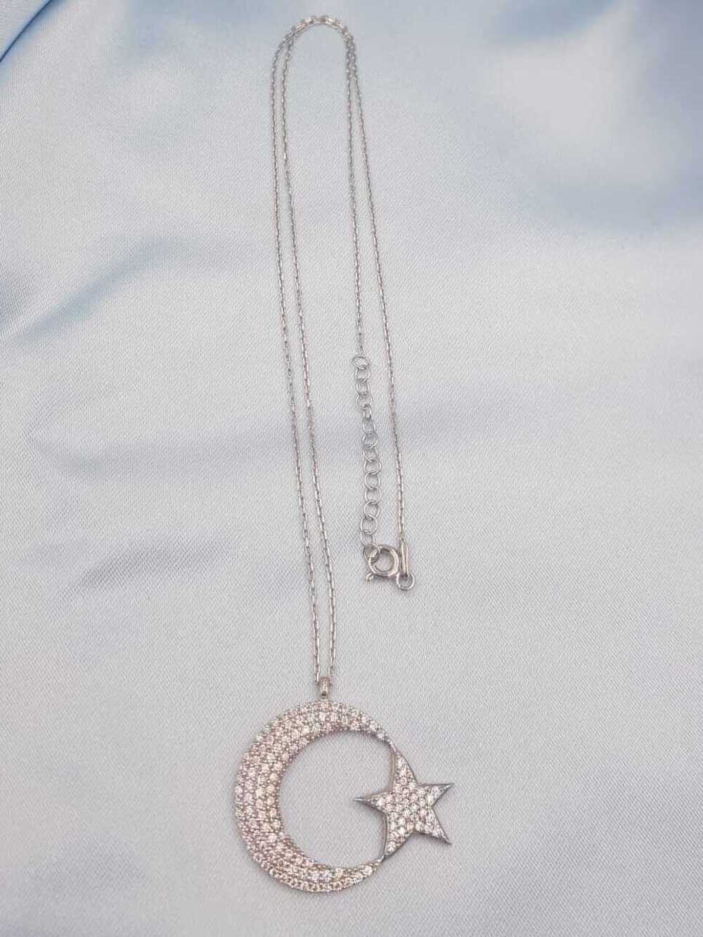 Ay Yıldız Türk Bayrağı Zirconia Taşlı 925 Gümüş • Sevgiliye • Eşe • Anneye Hediye Kolye