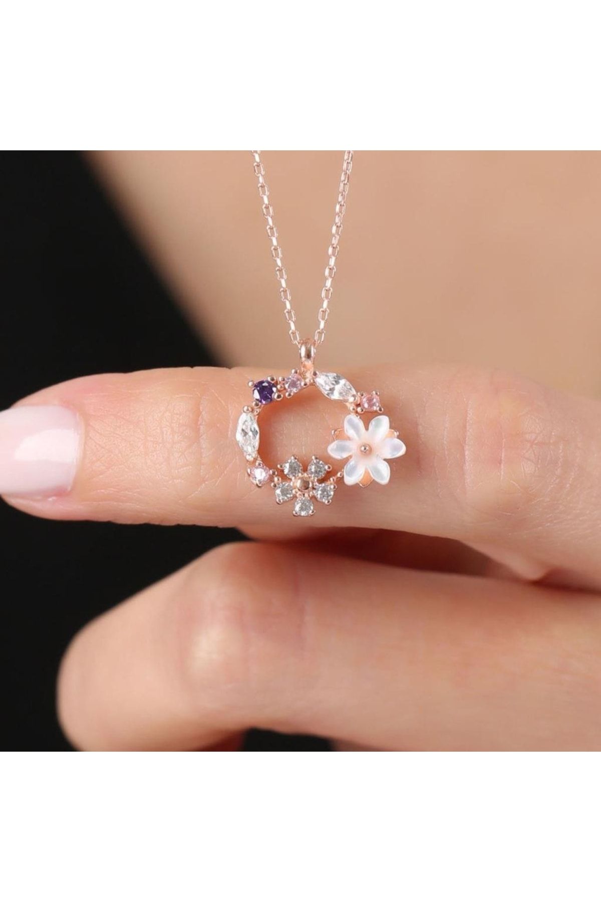 Vog Bahar Bahçesi Manolya Çiçeği Rose Renk Flowers 925 Ayar Gümüş Üçlü Set 