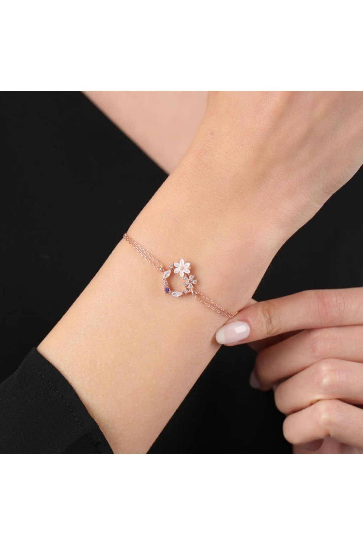 Vog Bahar Bahçesi Manolya Çiçeği Rose Renk Flowers 925 Ayar Gümüş Üçlü Set 
