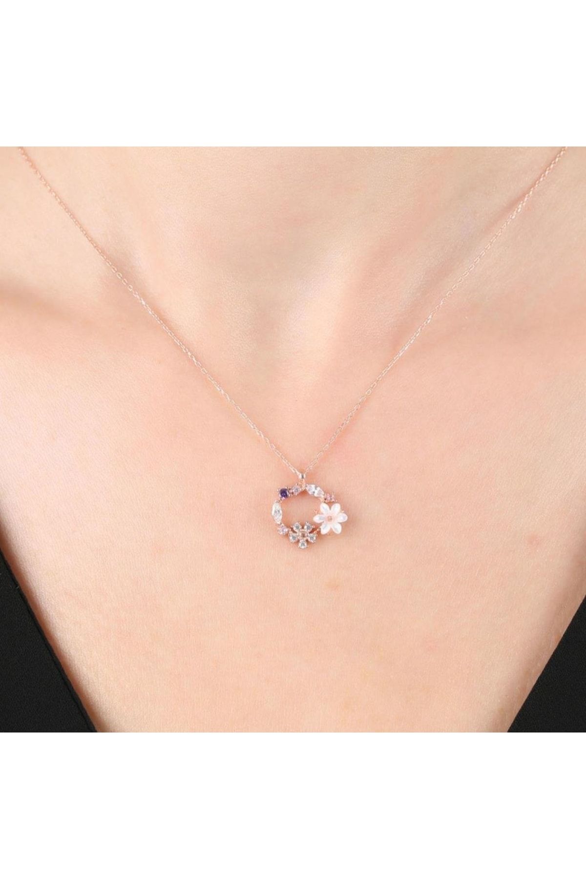 Vog Bahar Bahçesi Manolya Çiçeği Rose Renk Flowers 925 Ayar Gümüş Üçlü Set 