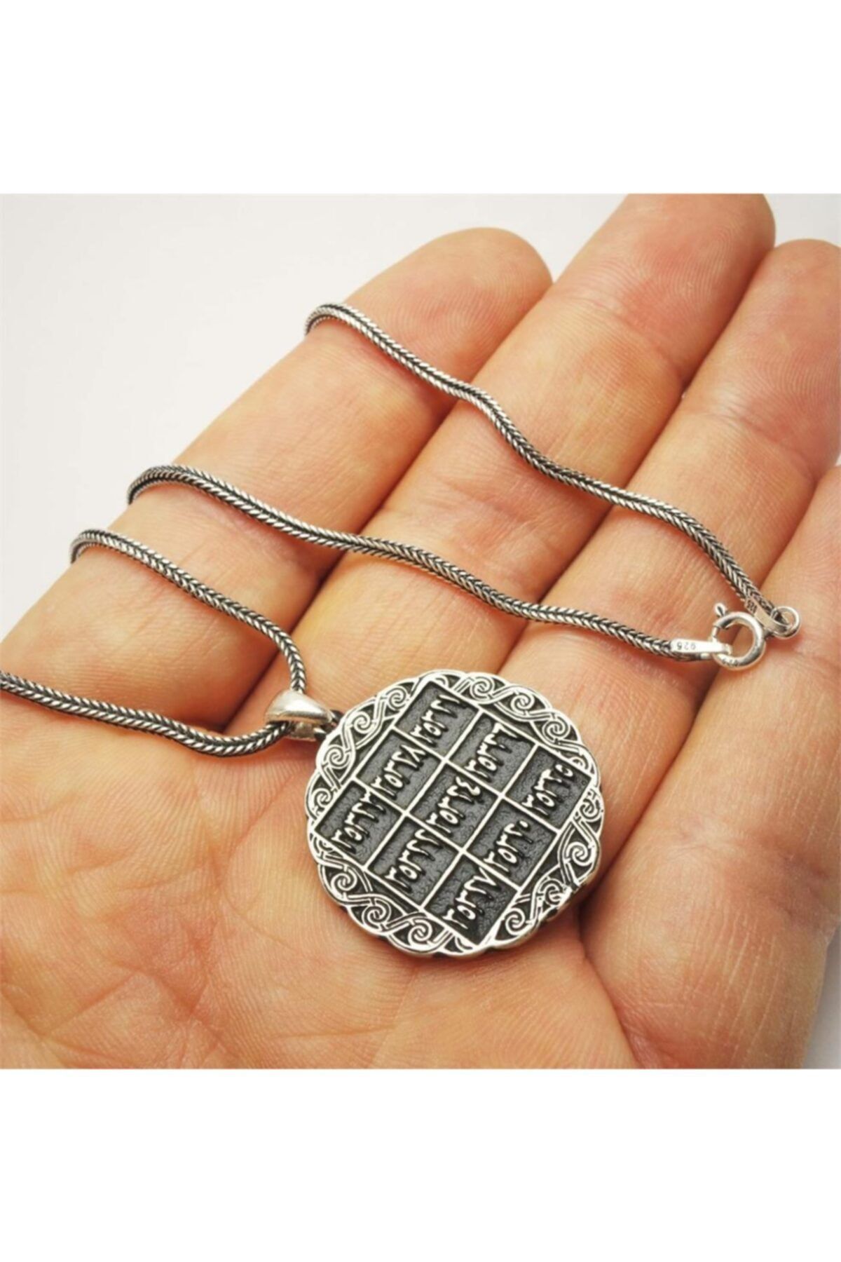 Vog  İsmi Azam Ve Yedi Ayetler Vefki Çift Taraflı Unisex 925 Ayar Gümüş Kolye