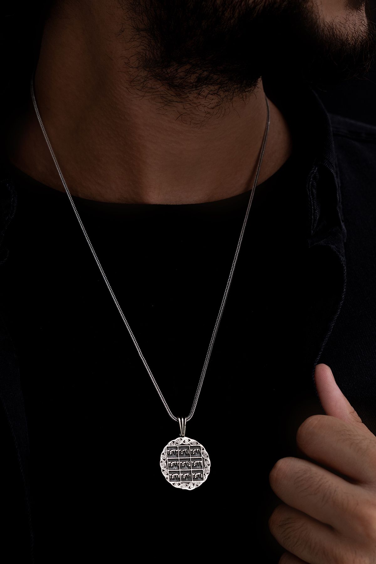 Vog  İsmi Azam Ve Yedi Ayetler Vefki Çift Taraflı Unisex 925 Ayar Gümüş Kolye
