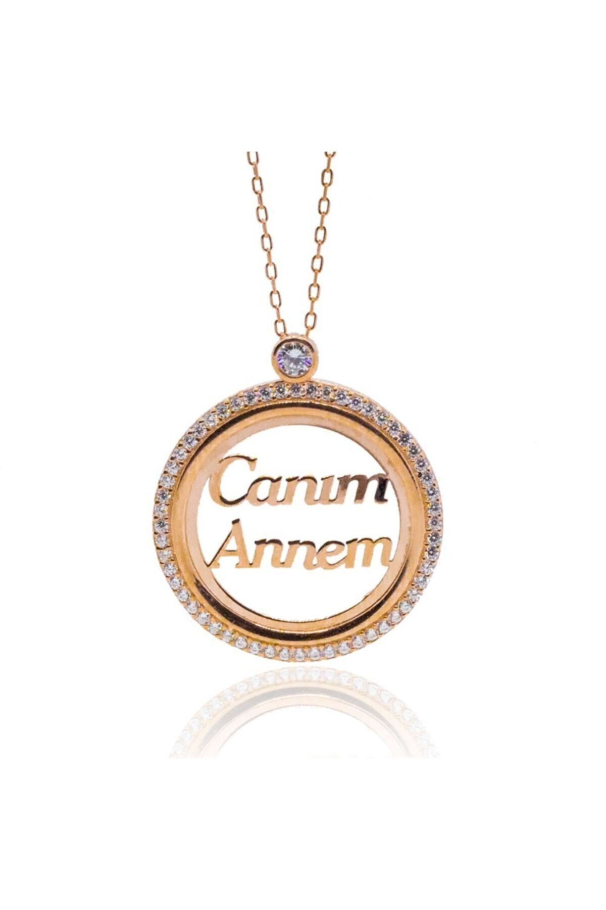 Canım Annem Yazılı Rose Renk 925 Ayar Gümüş Kolye