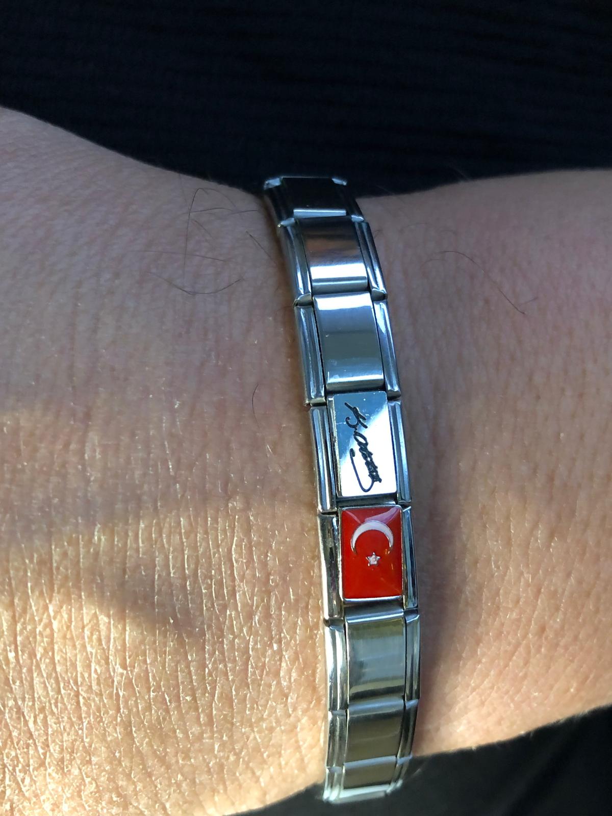 Ay Yıldız Türk Bayrağı Atatürk İmzalı İtalyan Charm Nomi Çelik • Sevgiliye • Eşe • Babaya • Bileklik