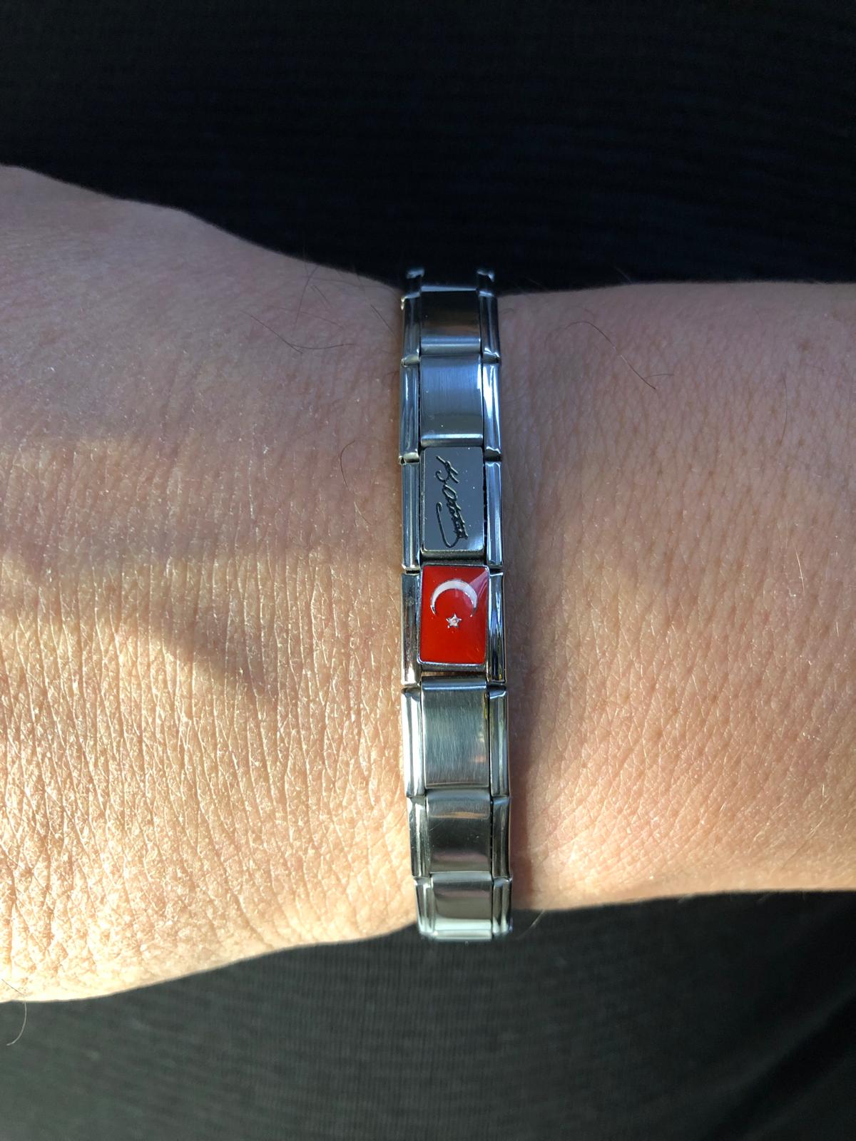 Ay Yıldız Türk Bayrağı Atatürk İmzalı İtalyan Charm Nomi Çelik • Sevgiliye • Eşe • Babaya • Bileklik