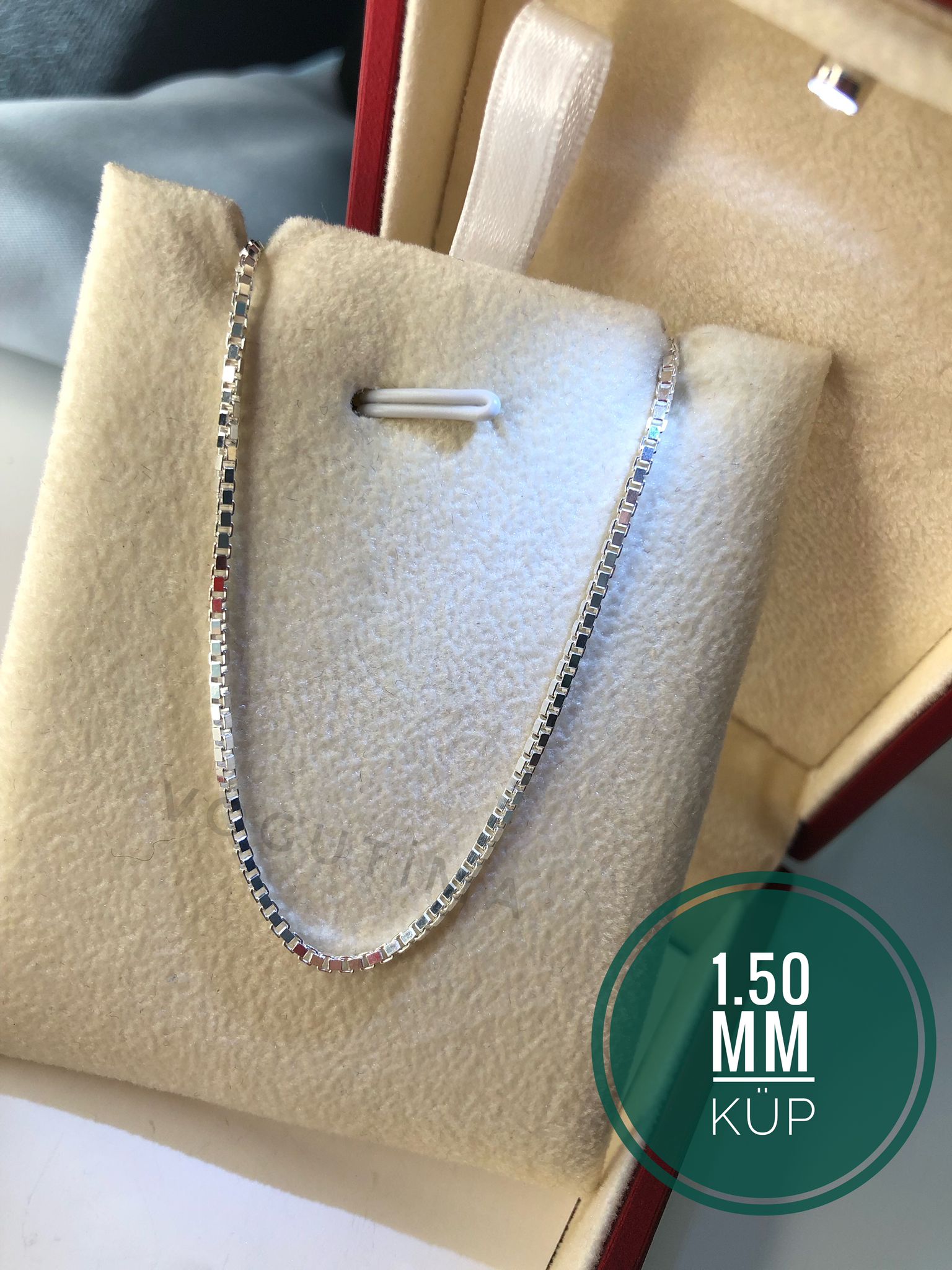 1.5 mm Küp Zincir Gümüş • Işıklı Kutuda Sevgiliye • Eşe • Babaya • Kolye