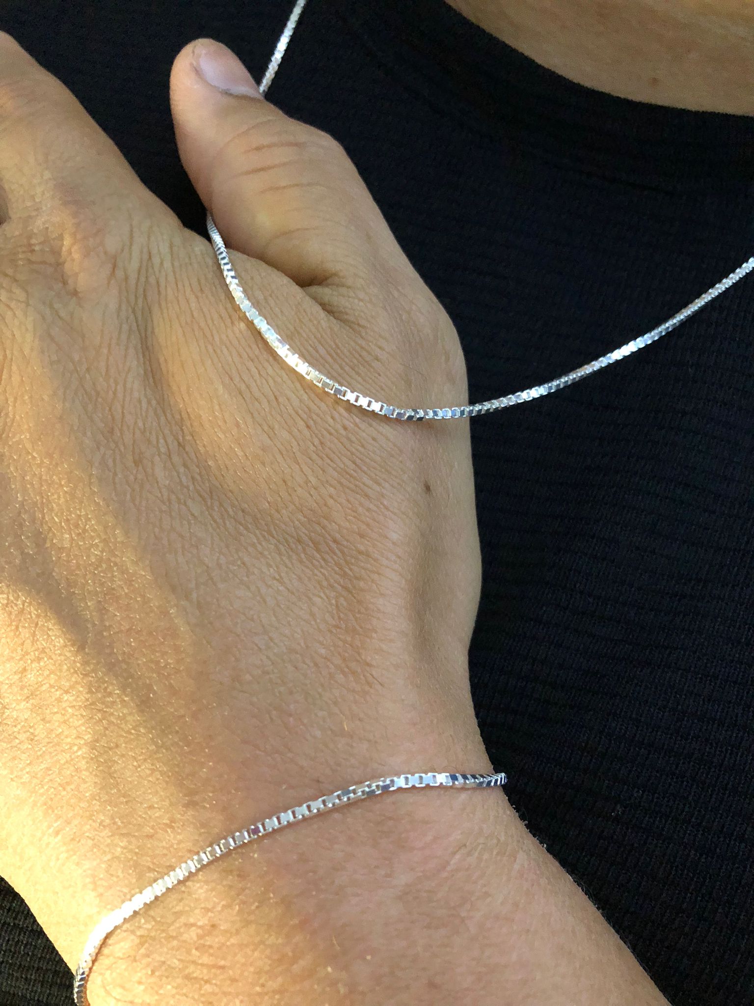 1.5 mm Küp Zincir Bileklik Set Gümüş • Işıklı Kutuda Sevgiliye • Eşe • Babaya • Kolye Bileklik