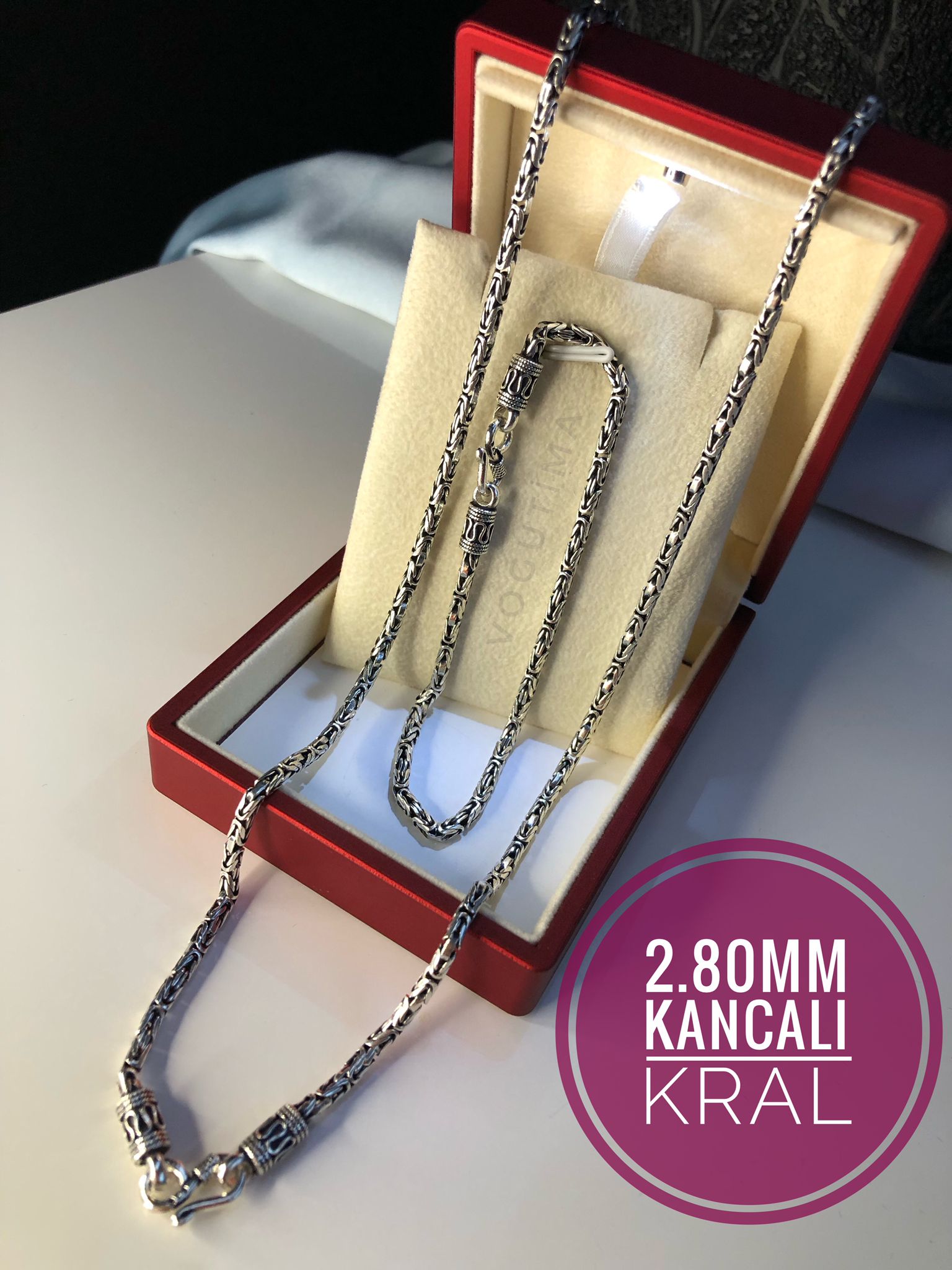 2.8mm Kancalı Kral 925 Gümüş Set • Işıklı Kutuda Sevgiliye • Eşe • Babaya Kolye Bileklik
