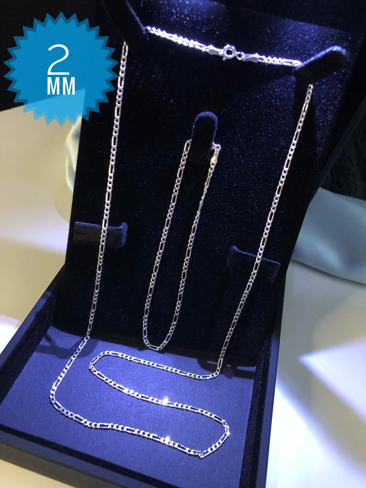 2Mm Figaro Model İkili Set • 925 Gümüş Işıklı Kutuda Sevgiliye • Eşe • Babaya Hediye Bileklik Kolye