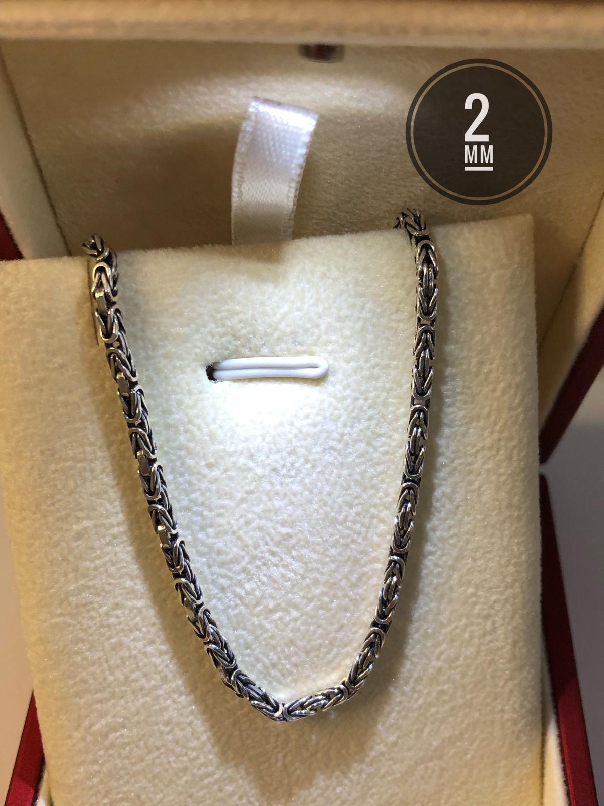 2mm Kare Kral Zincir 925 Ayar Gümüş Kolye Işıklı Kutuda 