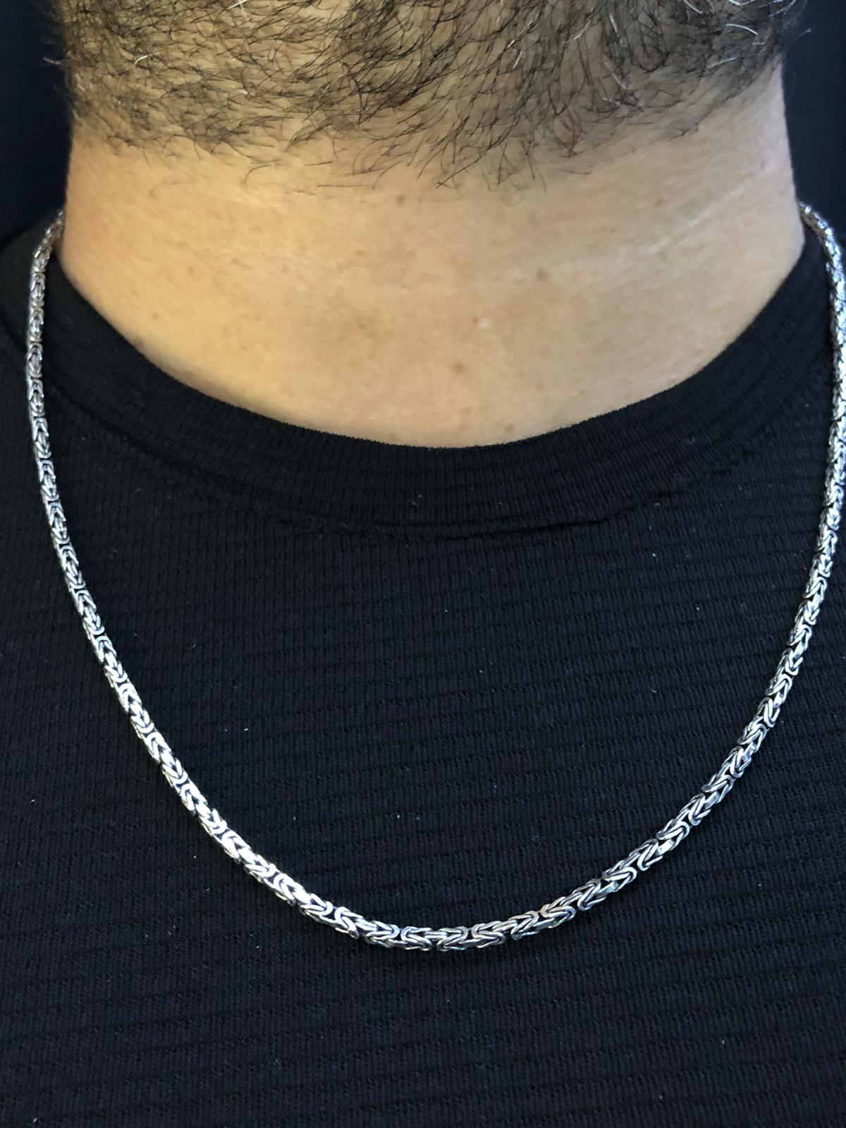 2mm Kare Kral Zincir 925 Ayar Gümüş Kolye Işıklı Kutuda 