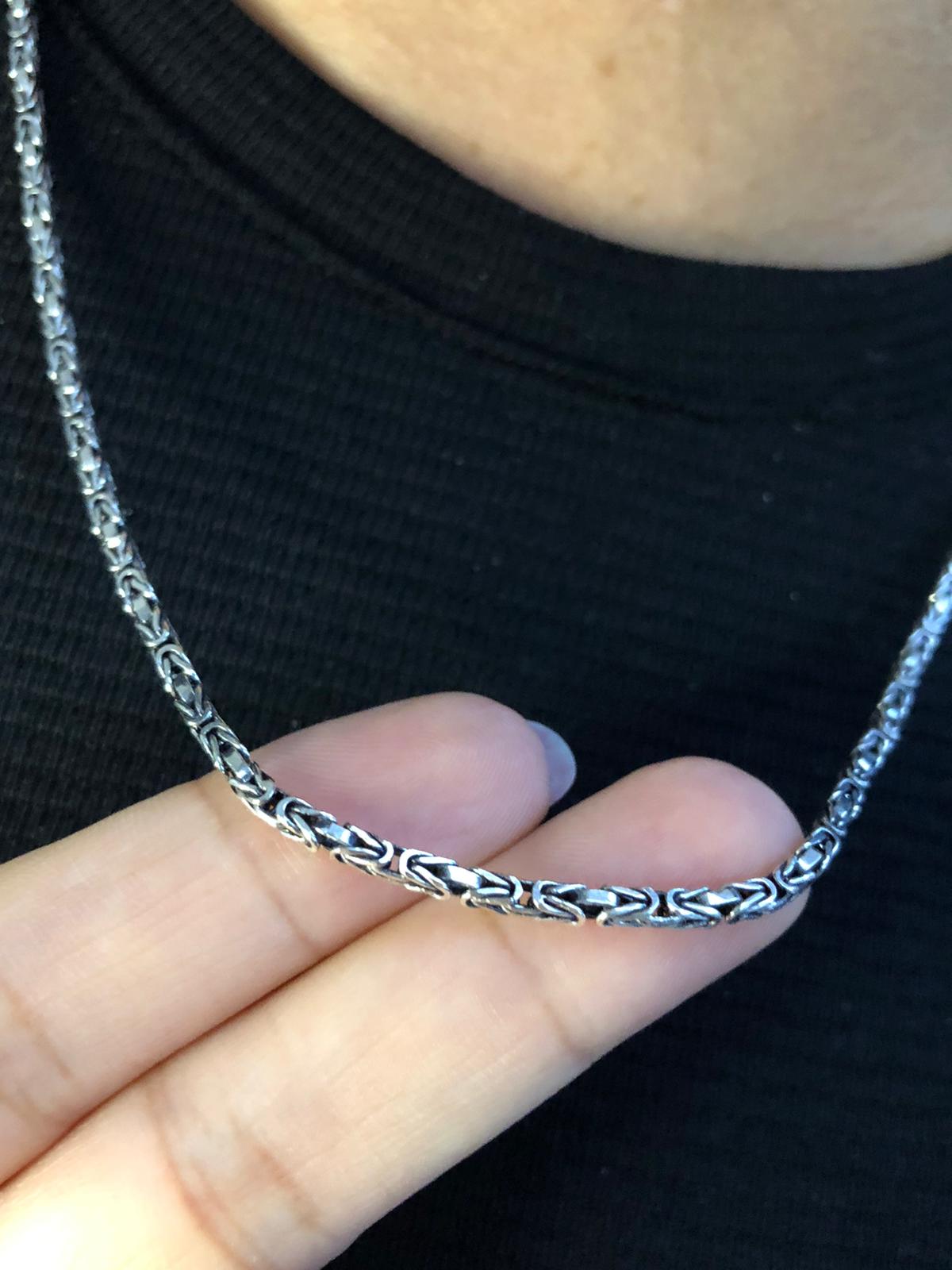 2mm Kare Kral Zincir 925 Ayar Gümüş Kolye Işıklı Kutuda 