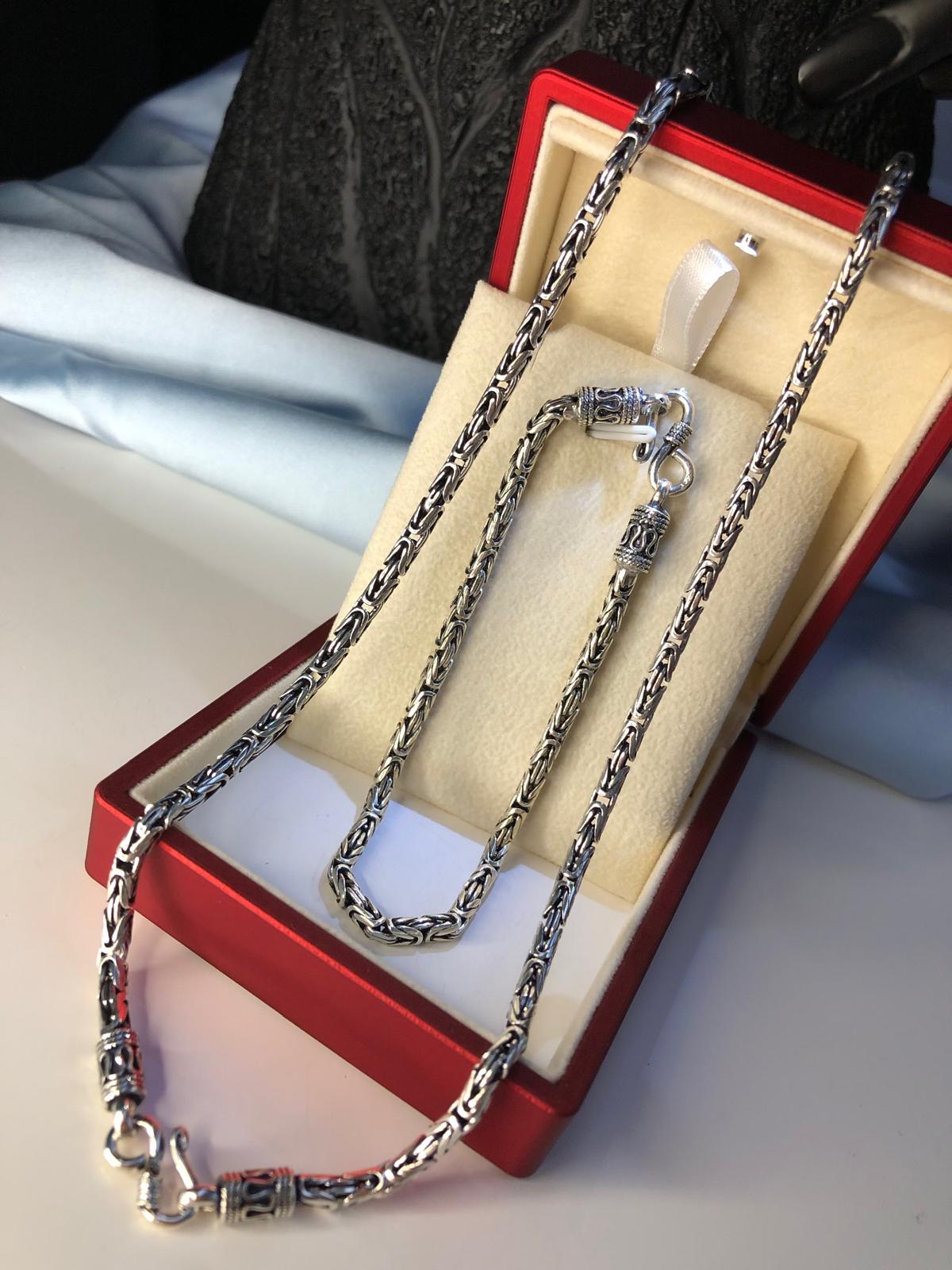 3.5mm Kancalı Kral 925 Gümüş Set • Işıklı Kutuda Sevgiliye • Eşe • Babaya Kolye Bileklik