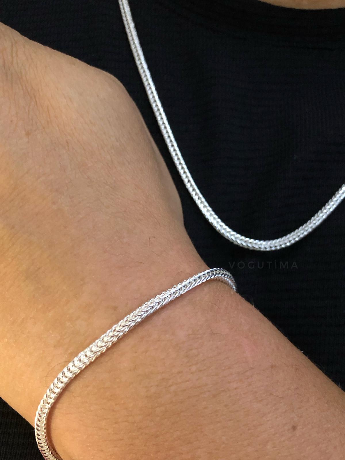 3Mm Gümüş Beyaz Tilki Kuyruğu Model Unisex Kolye Bileklik Set• Işıklı Kutuda Sevgiliye • Eşe Set