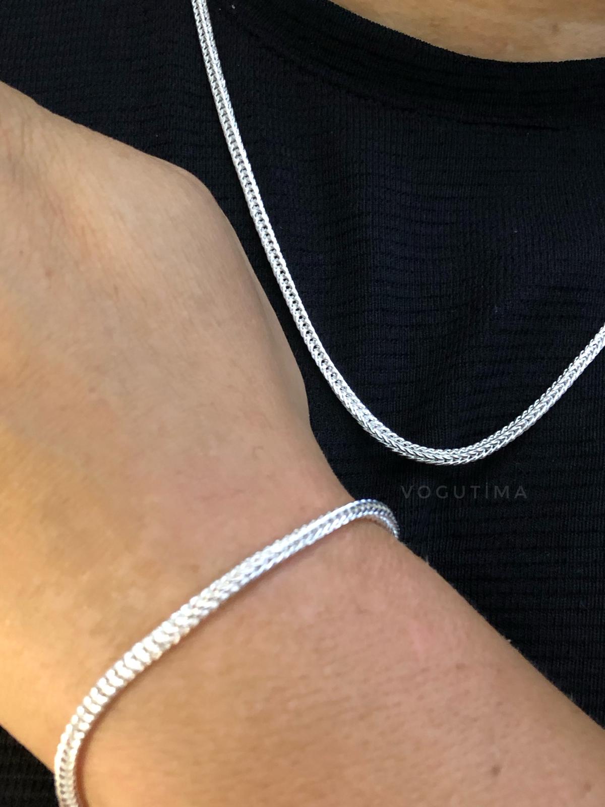 3Mm Gümüş Beyaz Tilki Kuyruğu Model Unisex Kolye Bileklik Set• Işıklı Kutuda Sevgiliye • Eşe Set