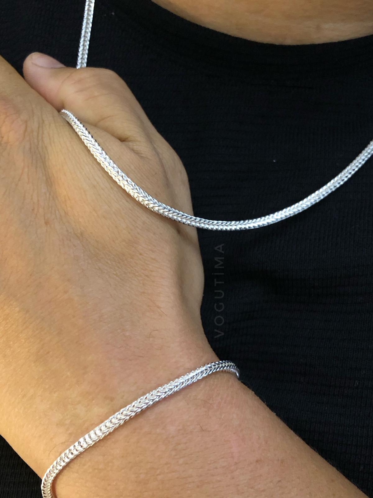 3Mm Gümüş Beyaz Tilki Kuyruğu Model Unisex Kolye Bileklik Set• Işıklı Kutuda Sevgiliye • Eşe Set