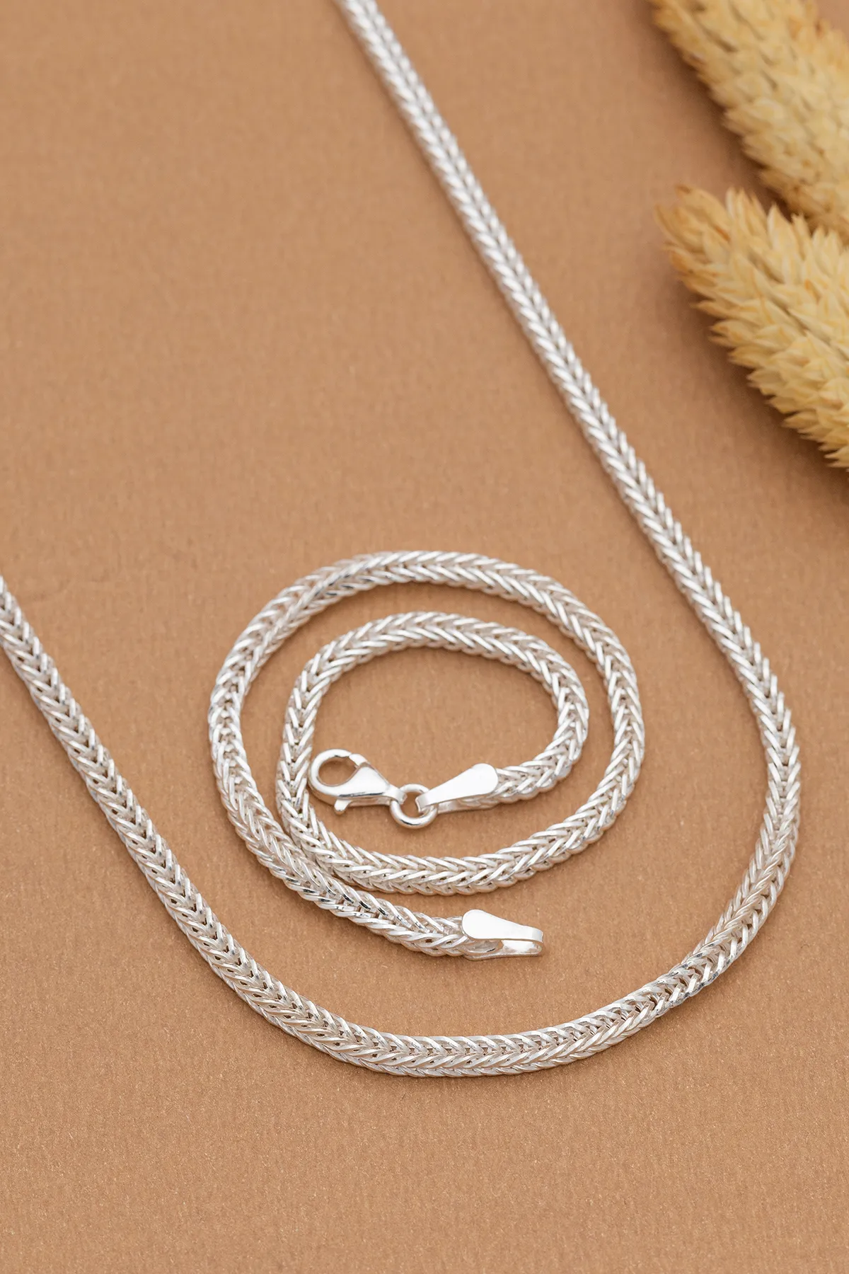3Mm Gümüş Beyaz Tilki Kuyruğu Model Unisex Kolye Bileklik Set• Işıklı Kutuda Sevgiliye • Eşe Set