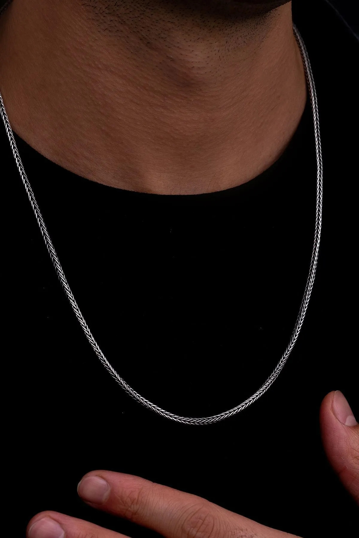 3mm Tilki Kuyruğu Oksitli 925 Gümüş • Işıklı Kutuda Sevgiliye • Eşe Erkek Kolye