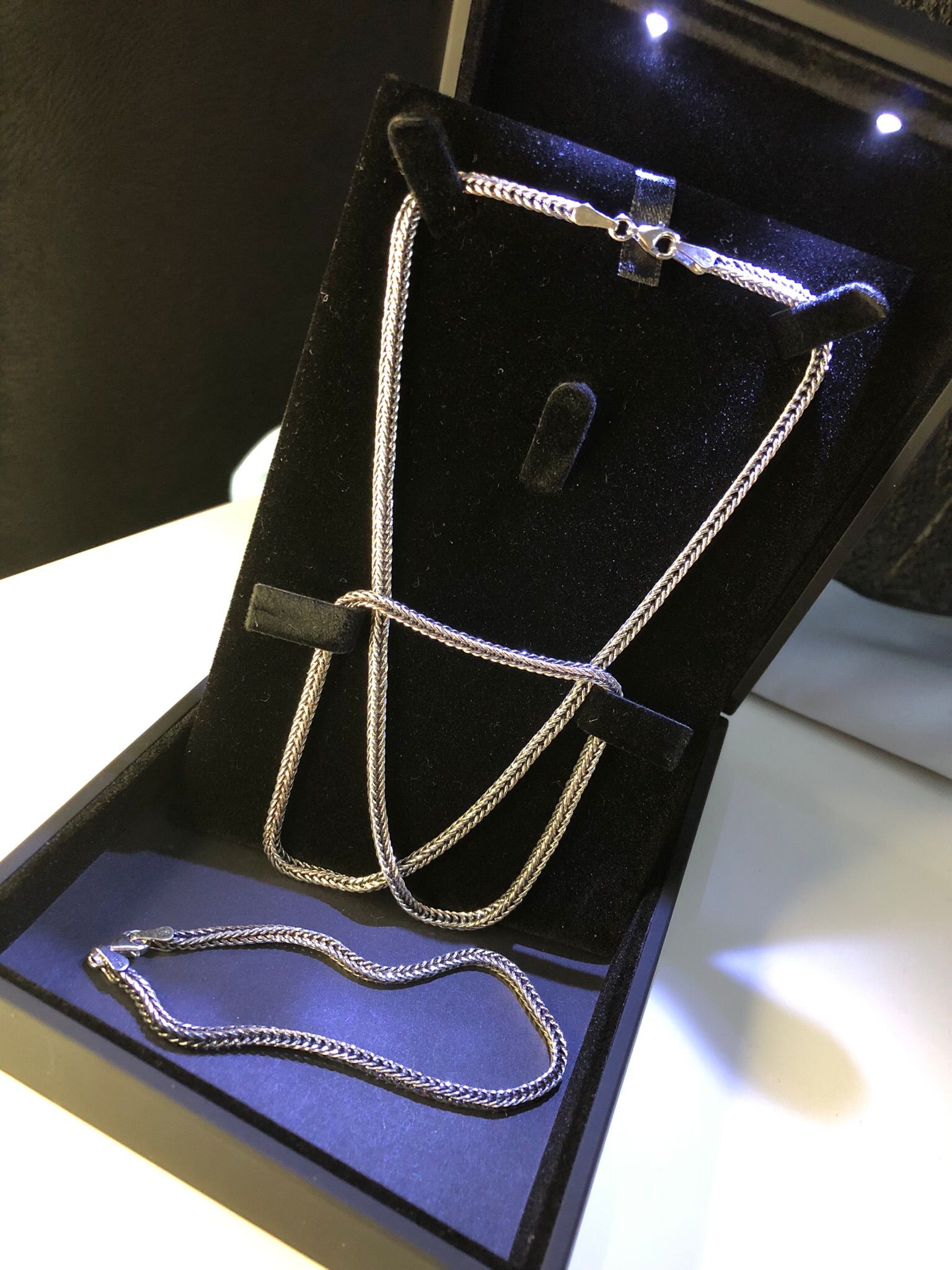 3mm Tilki Kuyruğu Oksitli 925 Gümüş Set • Işıklı Kutuda Sevgiliye • Eşe Kolye Bileklik