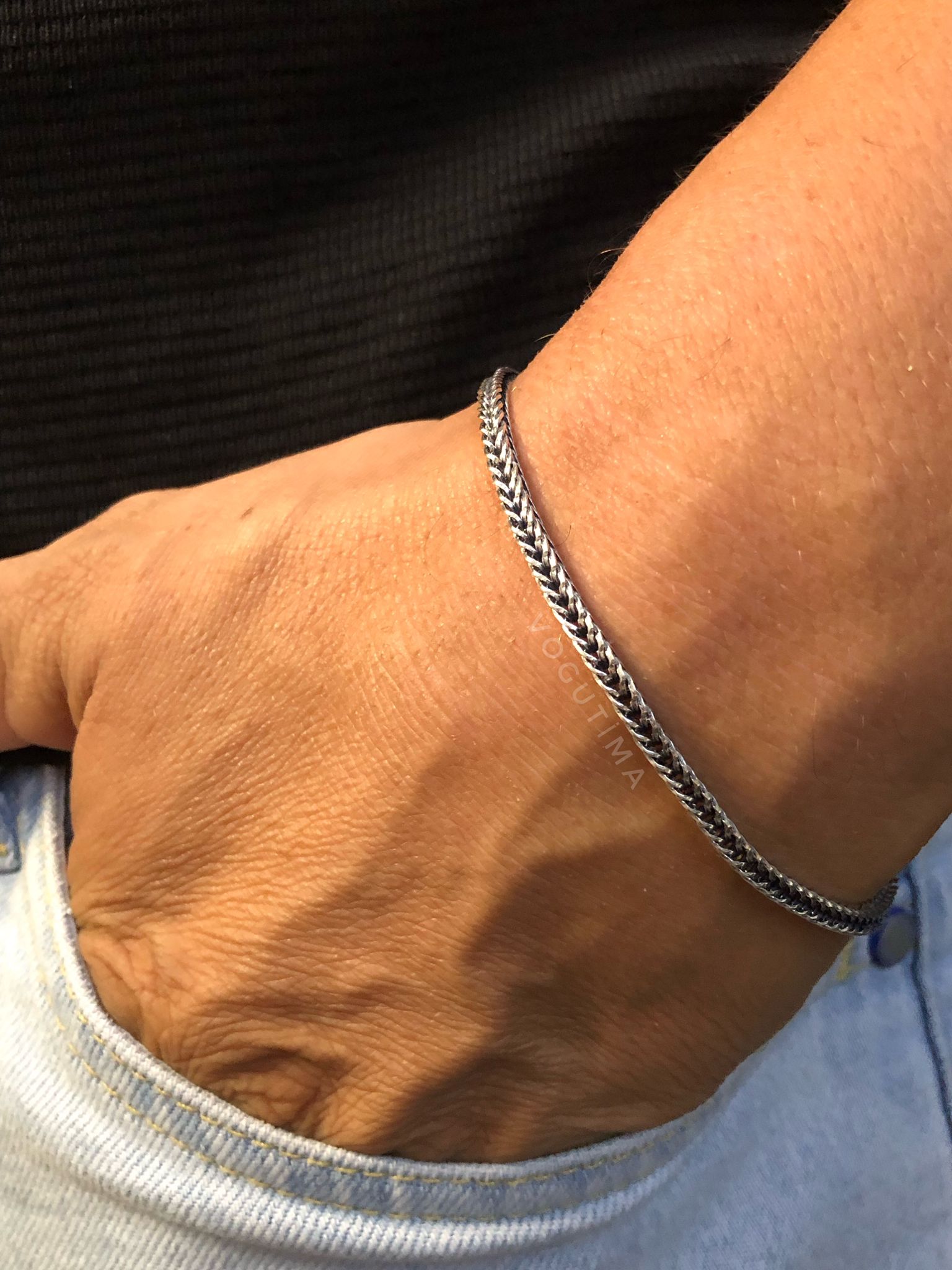 3mm Tilki Kuyruğu Oksitli 925 Gümüş • Işıklı Kutuda Sevgiliye • Eşe Erkek Bileklik
