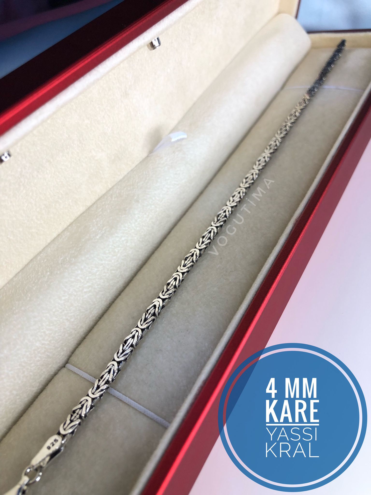 Erkek Gümüş Bileklik - 4 mm Dikdörtgen Yassı Kral Işıklı Kutuda • Sevgiliye • Eşe  • Babaya Hediye Bileklik