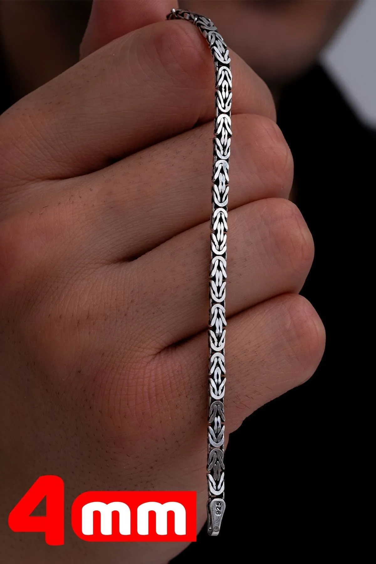 Erkek Gümüş Bileklik - 4 mm Dikdörtgen Yassı Kral Işıklı Kutuda • Sevgiliye • Eşe  • Babaya Hediye Bileklik