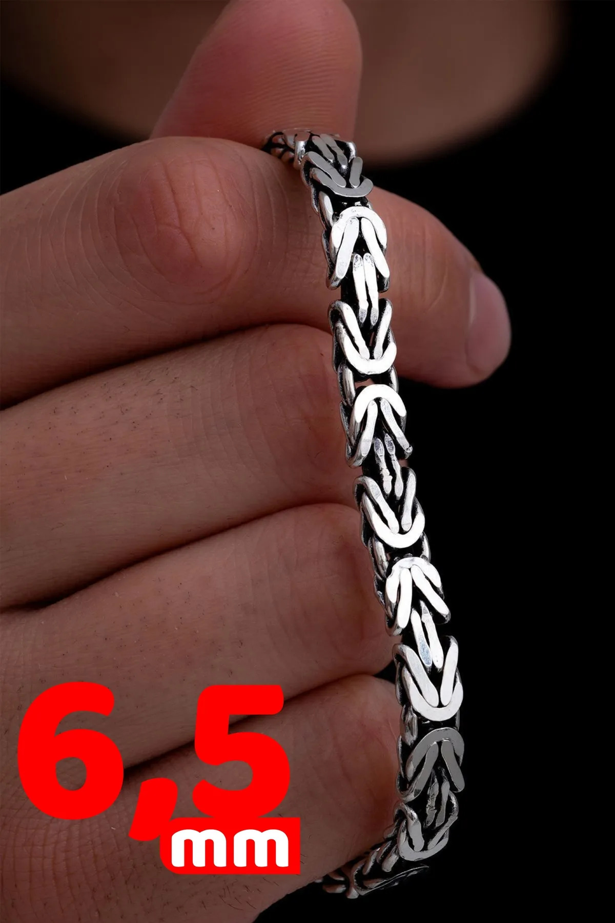 6.5 mm Dikdörtgen Kesim Yassı Kral Gümüş • Işıklı Kutuda • Sevgiliye • Eşe • Babaya Bileklik