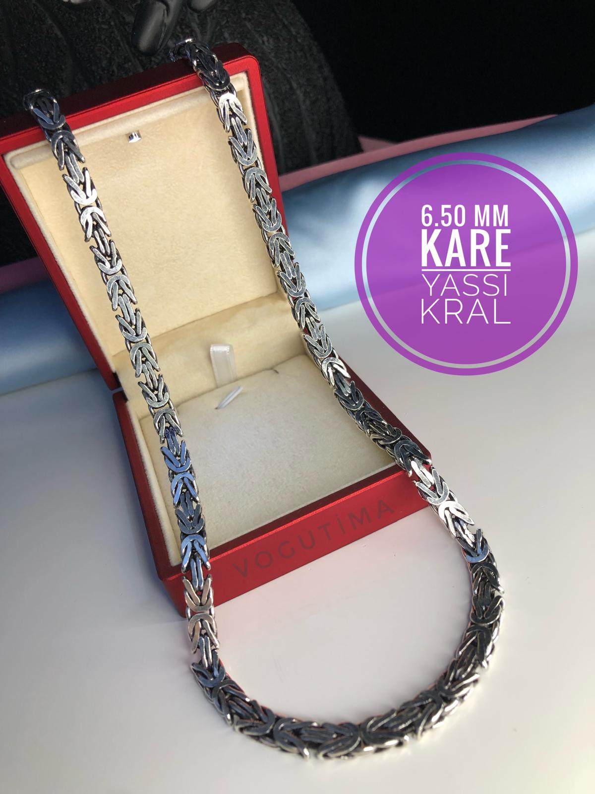 6.5mm Kare Kesim Yassı Kral Gümüş Kolye • Işıklı Kutuda • Sevgiliye • Eşe • Babaya Kolye