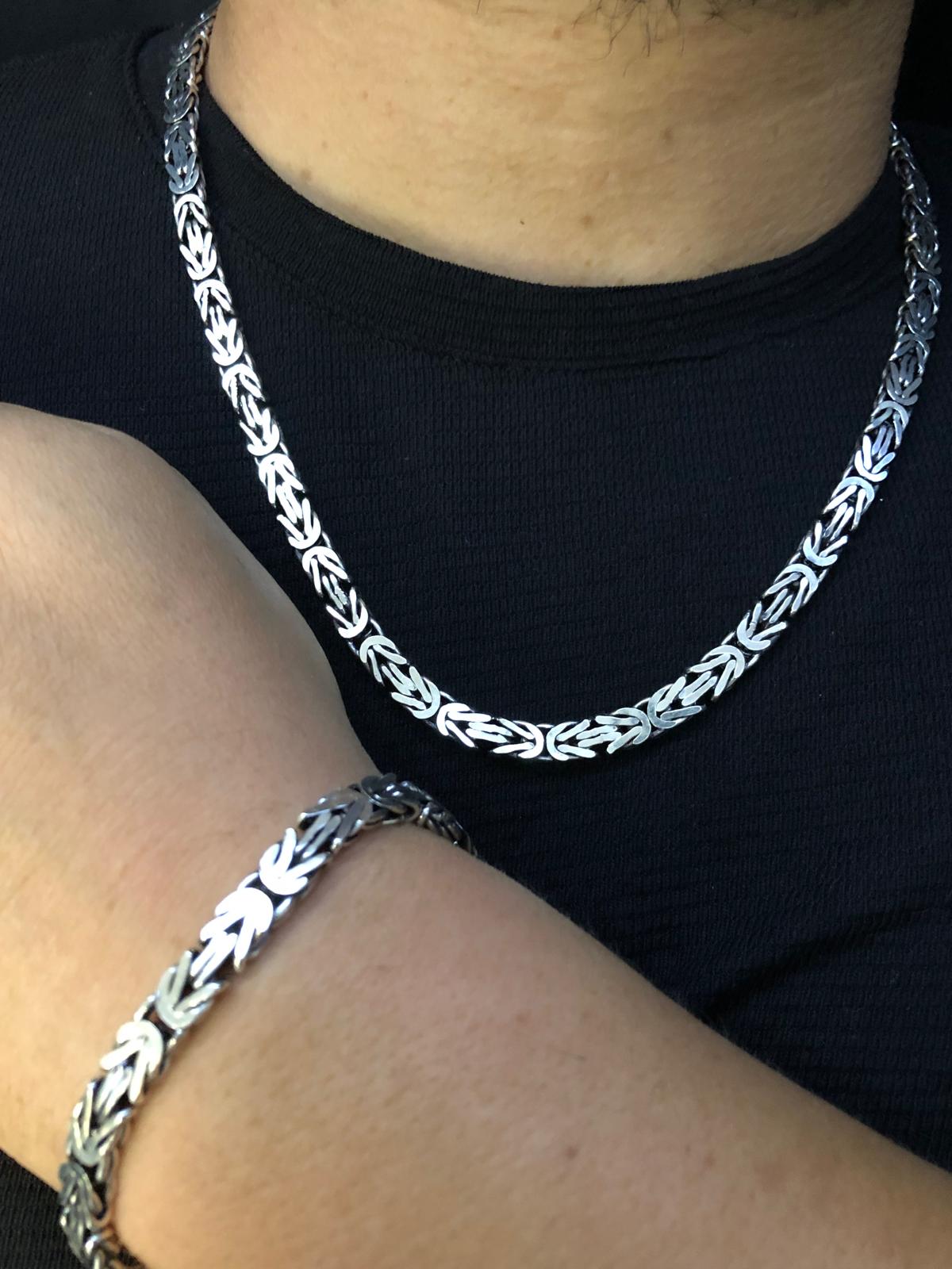 6.5 mm Dikdörtgen Kesim Yassı Kral Gümüş Set • Işıklı Kutuda • Sevgiliye • Eşe Bileklik Kolye