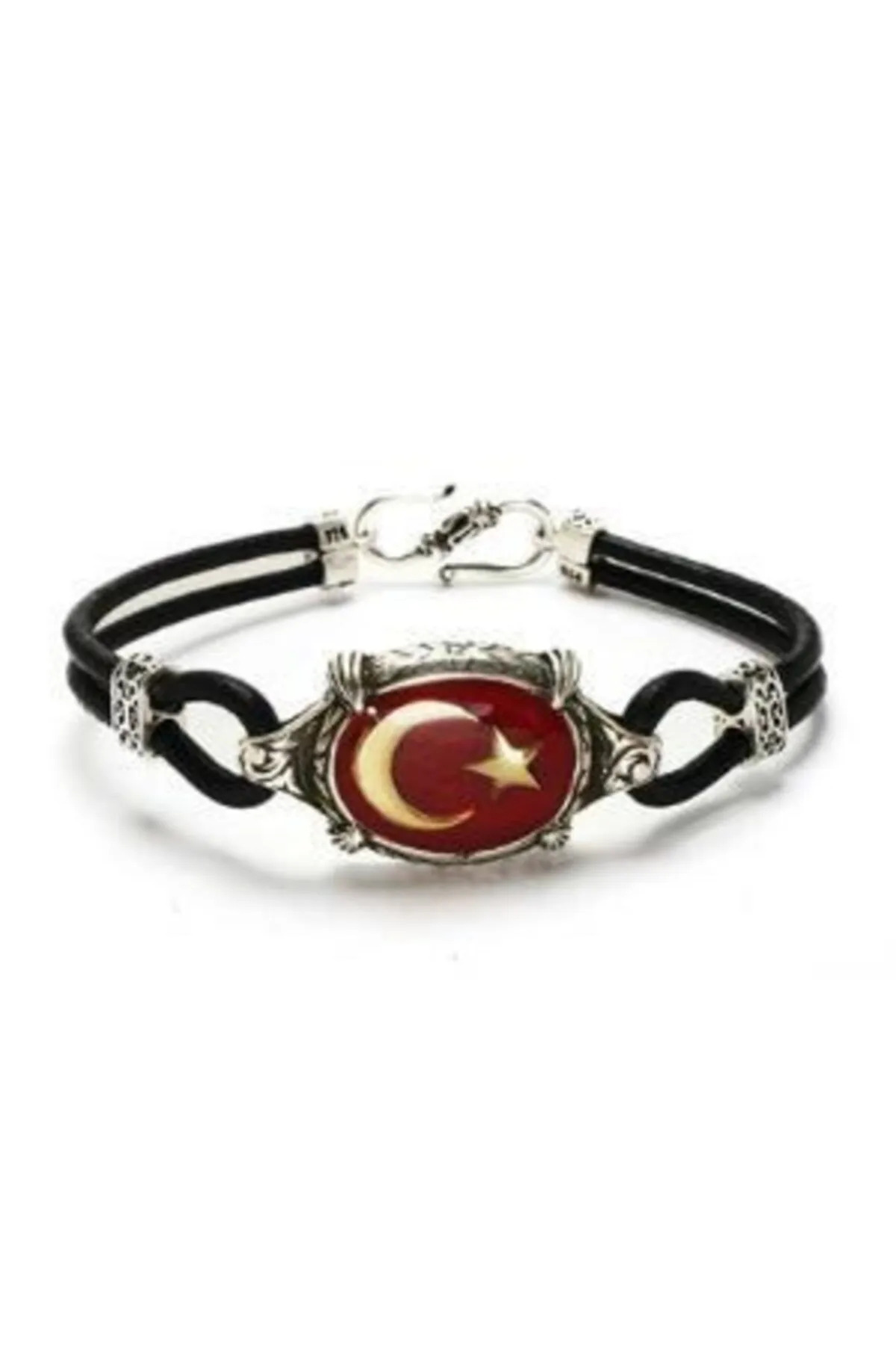 Ay Yıldız Türk Bayrağı Deri Gümüş • Işıklı Kutuda • Sevgiliye • Eşe • Babaya Hediye Bileklik