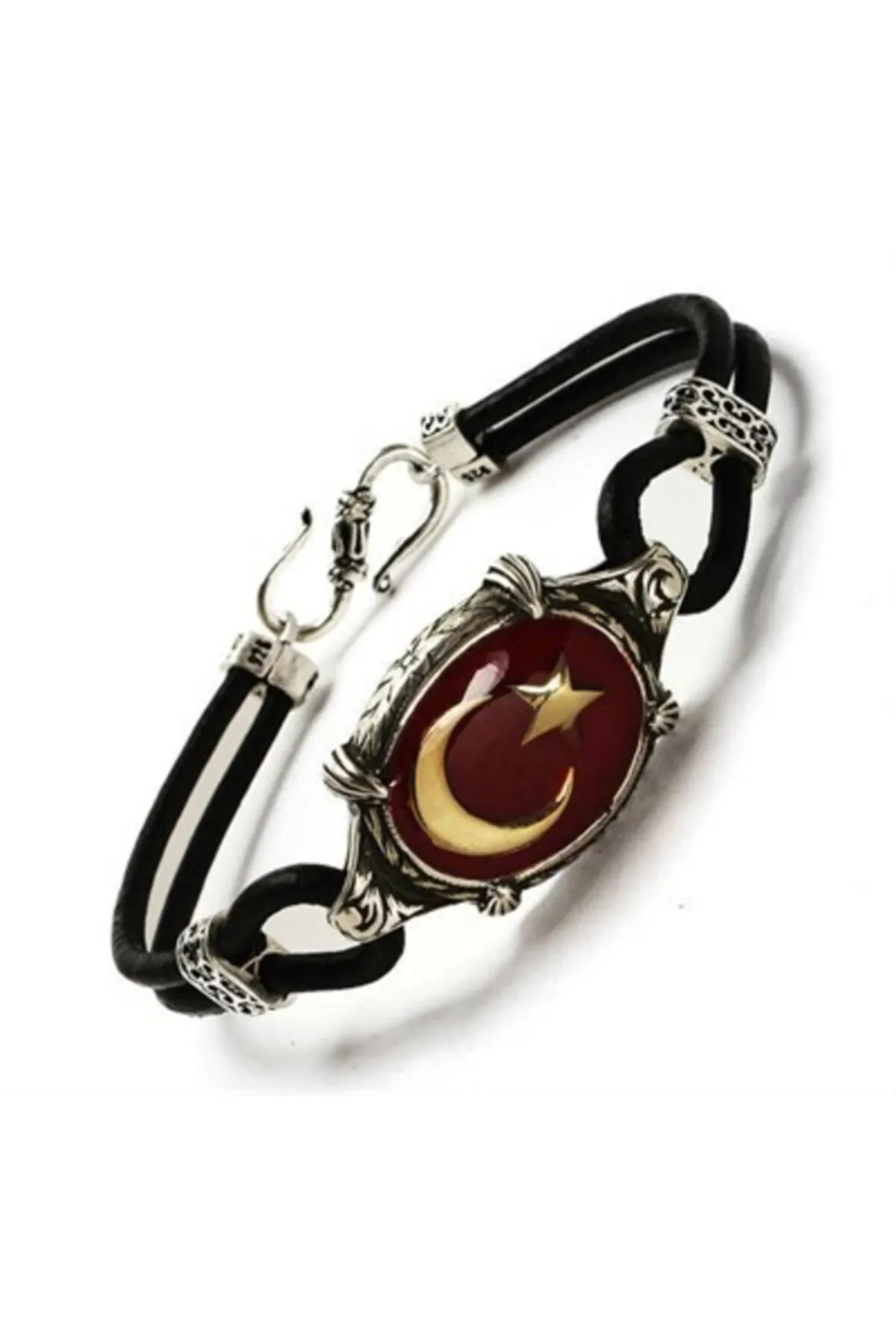 Ay Yıldız Türk Bayrağı Deri Gümüş • Işıklı Kutuda • Sevgiliye • Eşe • Babaya Hediye Bileklik