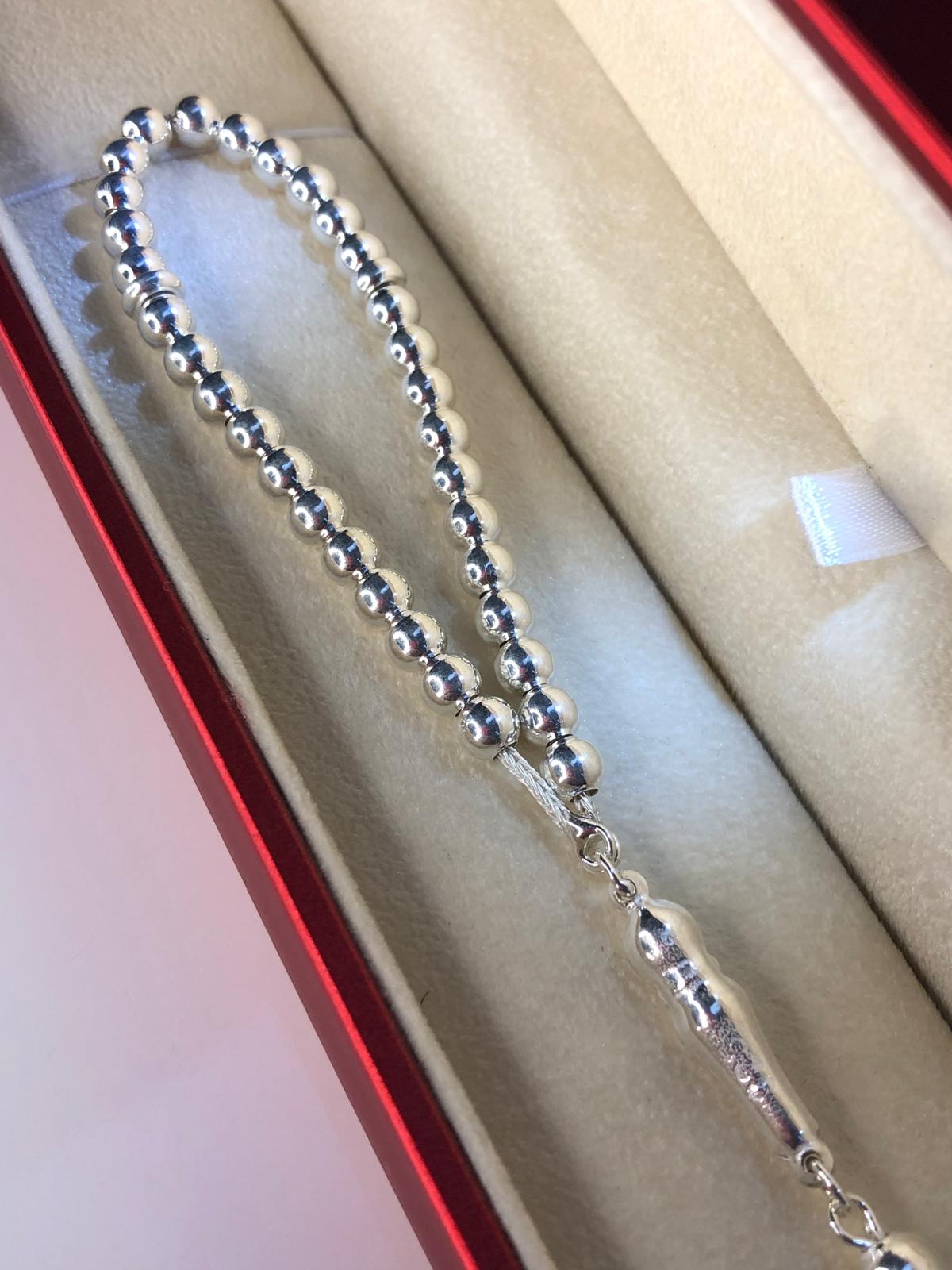Erkek Gümüş Tesbih • Düz Küre Küçük Boy 17gr Işıklı Kutuda Sevgiliye • Eşe • Tesbih