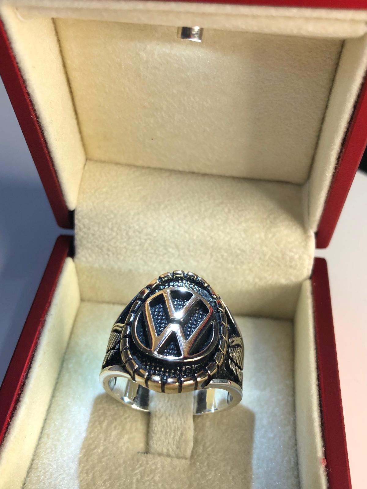 Erkek Gümüş Yüzük - Volkswagen Amblemli Logolu •Işıklı Kutuda • Sevgiliye • Eşe • Babaya Yüzük
