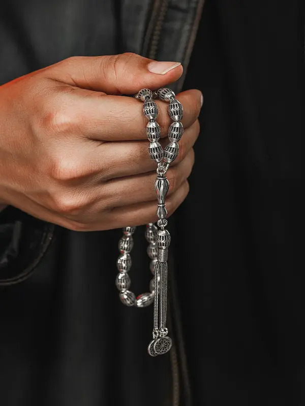 Erkek Tesbih Işıklı Kutuda • Vecize Oksitli Gümüş • Sevgiliye • Eşe • Babaya 36Gr Tesbih