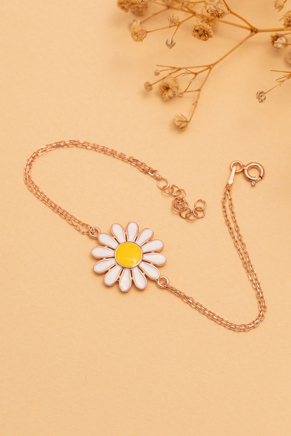  Kadın Gümüş Bileklik • Papatya Model Rose 925 Ayar Gümüş Sevgiliye  • Eşe • Seviyorum Bilekliği