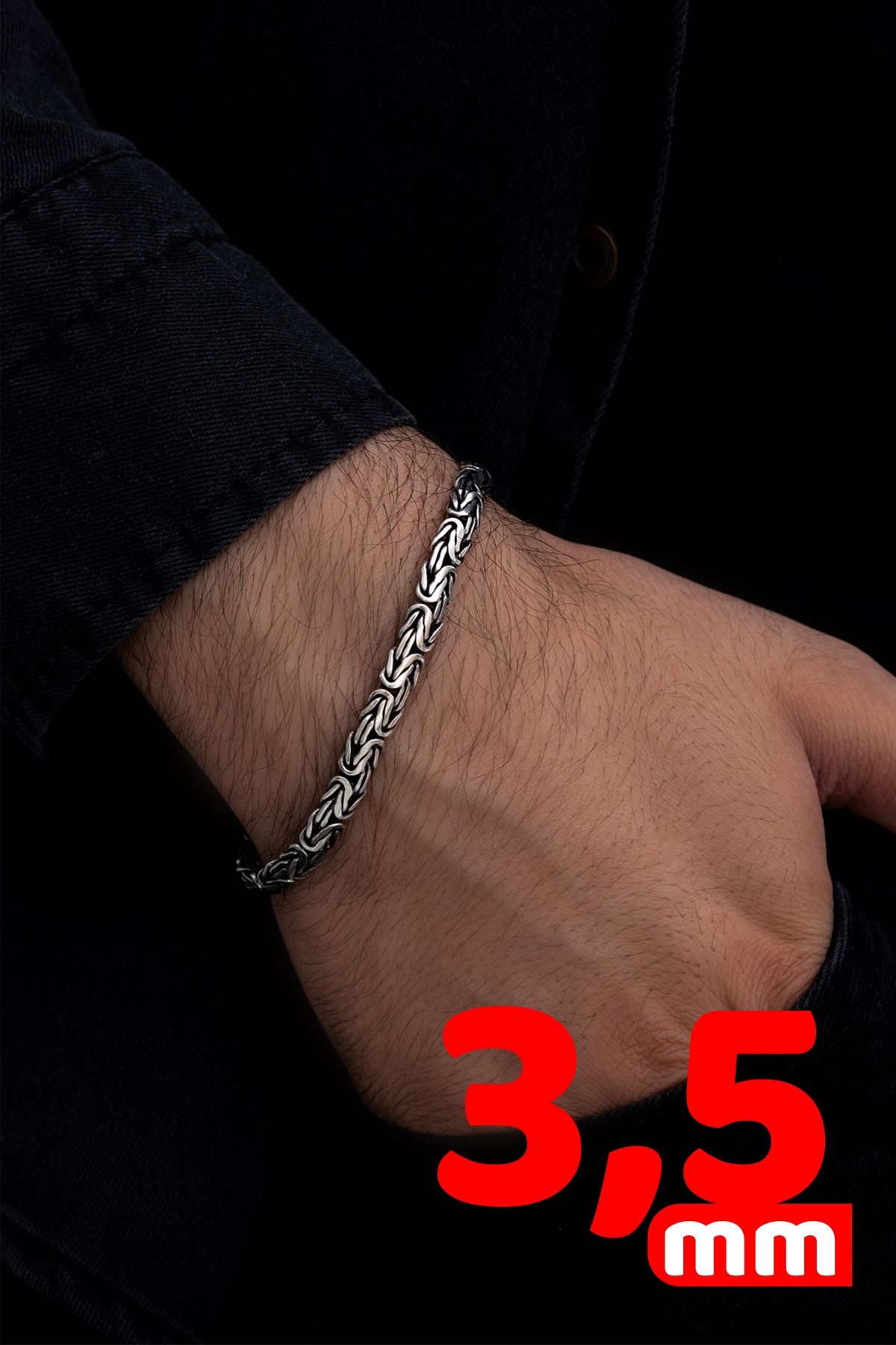 3.5mm Yassı Ezme Kral Model 925 Ayar Erkek Gümüş Bileklik